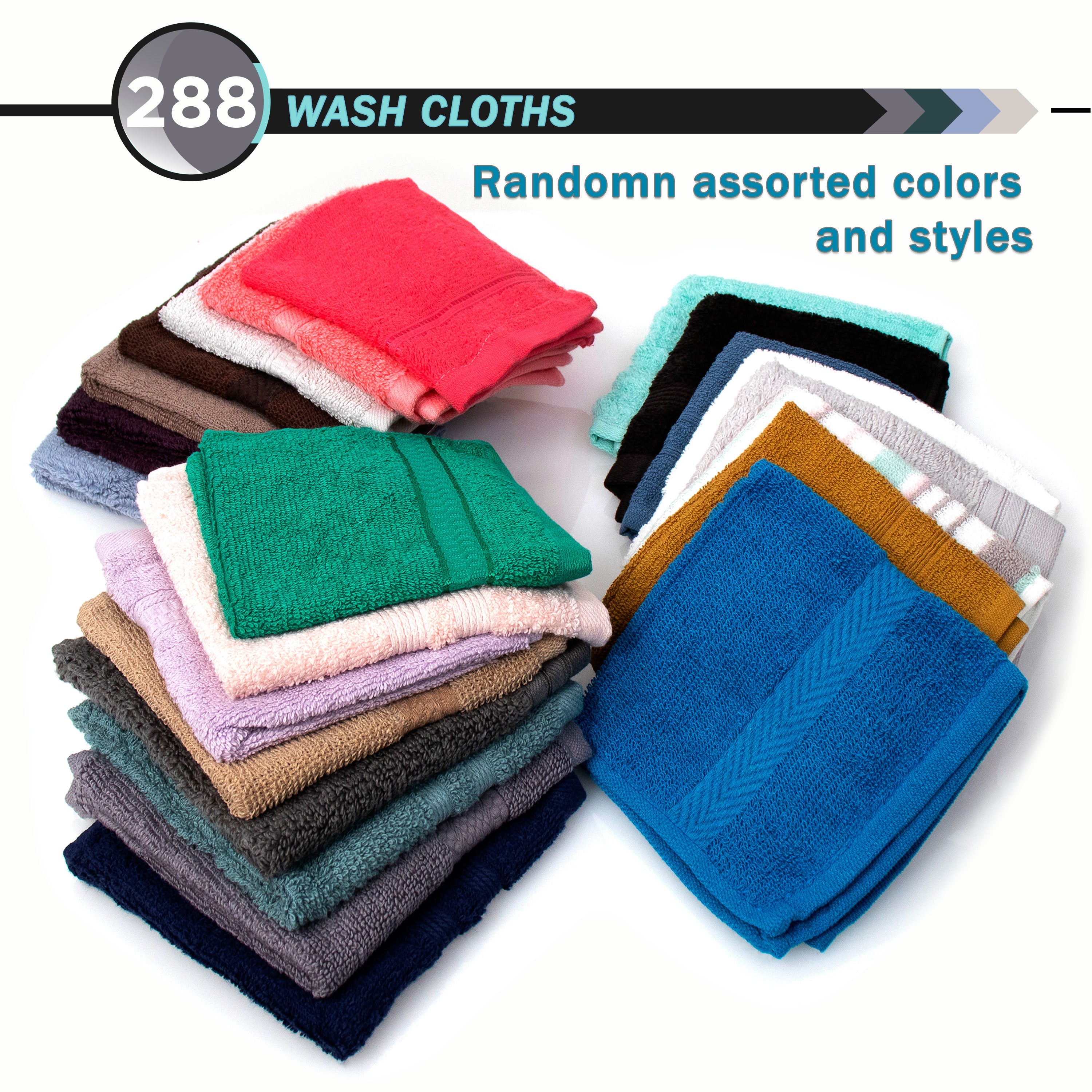 12”x12” Assorted Colors, Wholesale Value Hand Towels 288 Pack – Bulk Case of 288