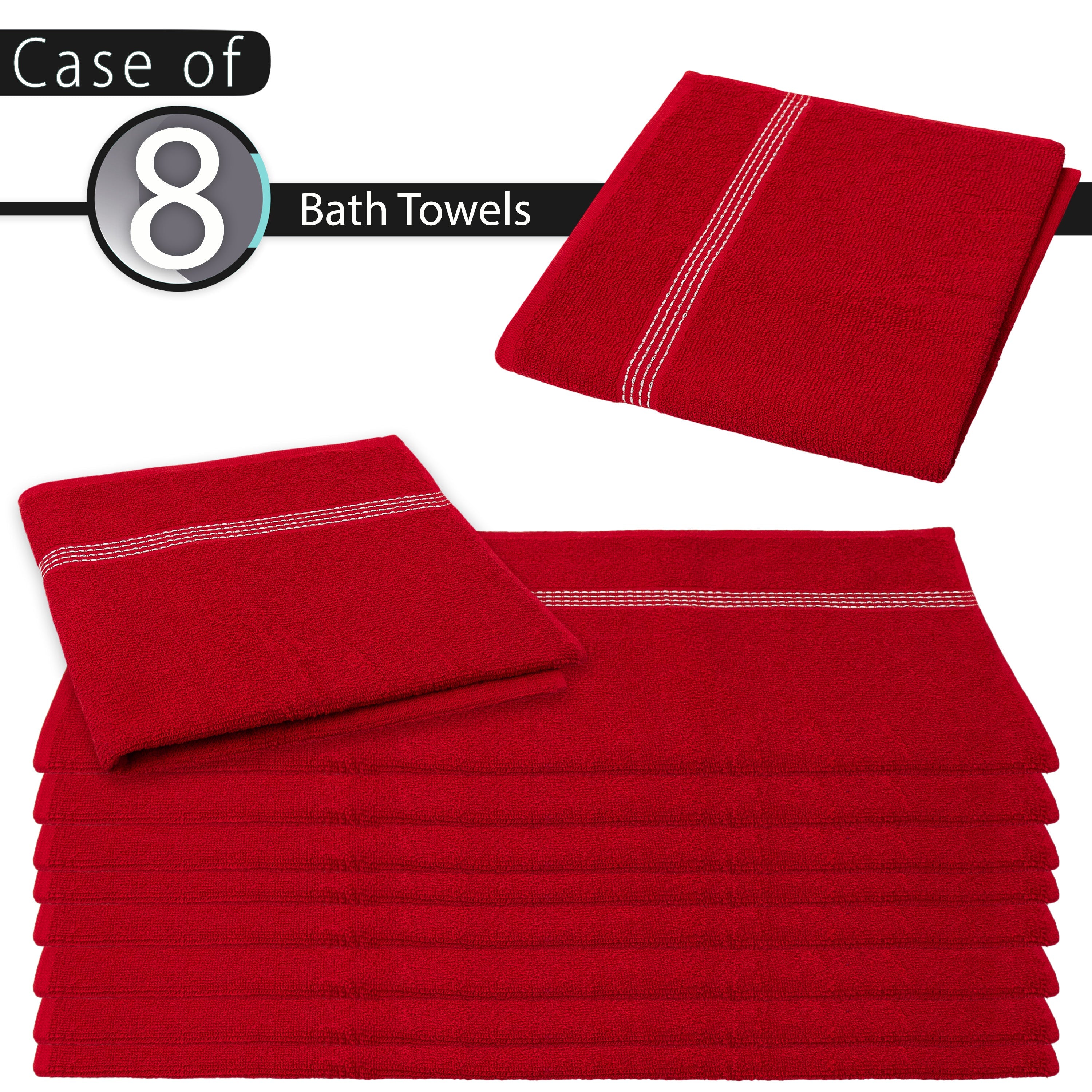 27"x50" Red Wholesale Value Bath Towels 8-Pack – Bulk Case of 8