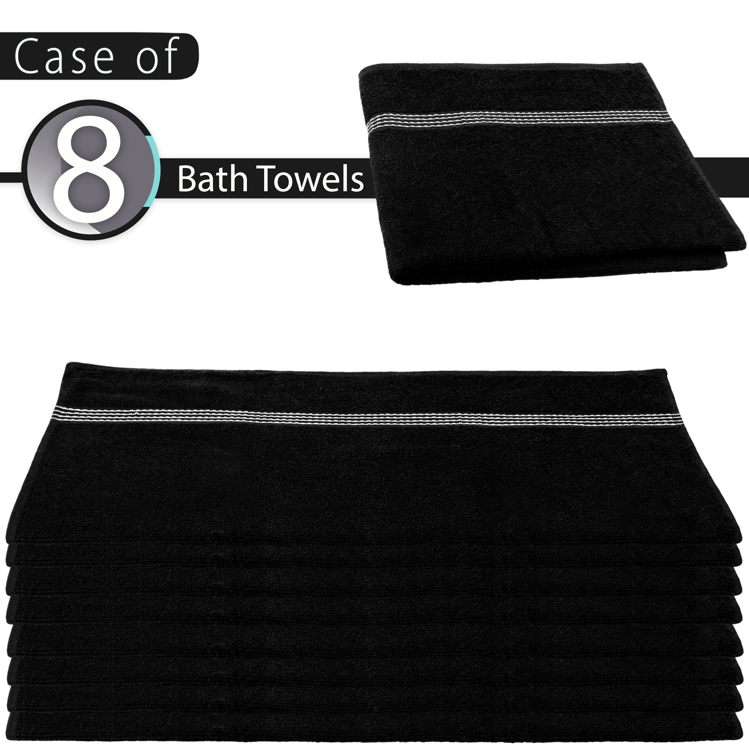 27"x50" Black Wholesale Value Bath Towels 8-Pack – Bulk Case of 8