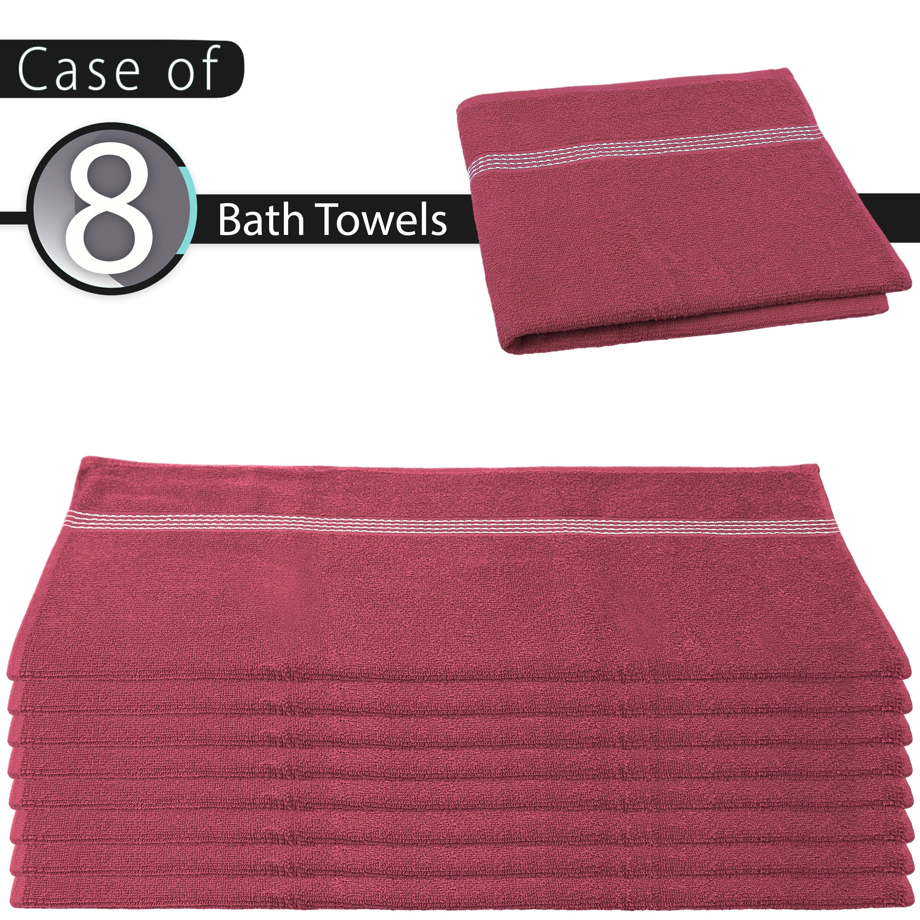 27"x50" Dark Pink Wholesale Value Bath Towels 8-Pack – Bulk Case of 8