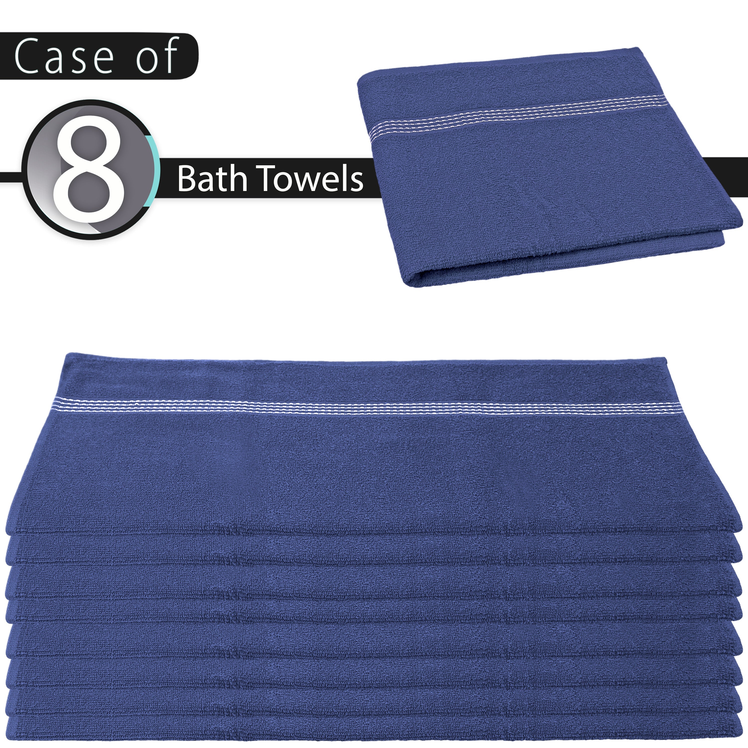 27"x50" Ink Blue Wholesale Value Bath Towels 8-Pack – Bulk Case of 8