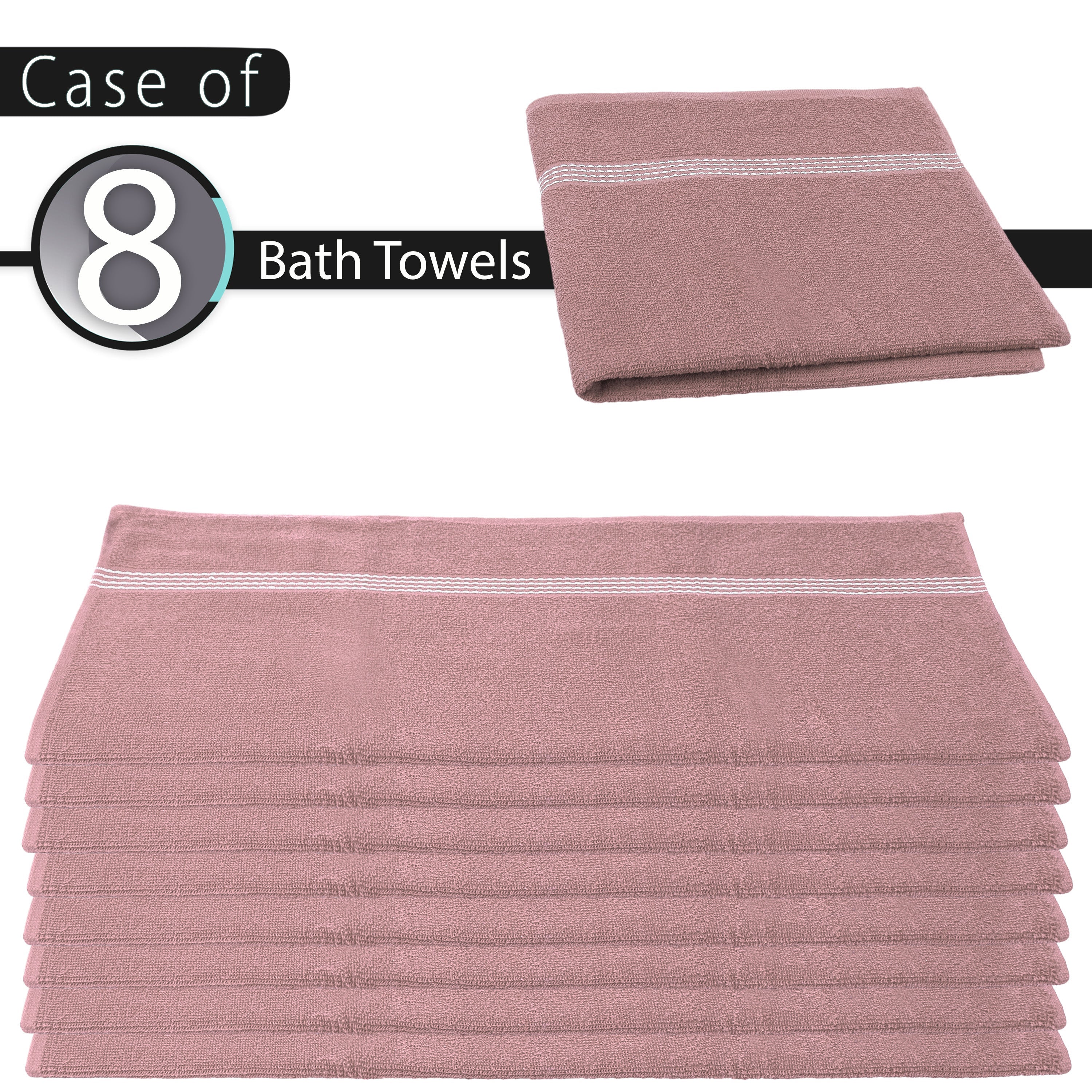 27"x50" Light Pink Wholesale Value Bath Towels 8-Pack – Bulk Case of 8