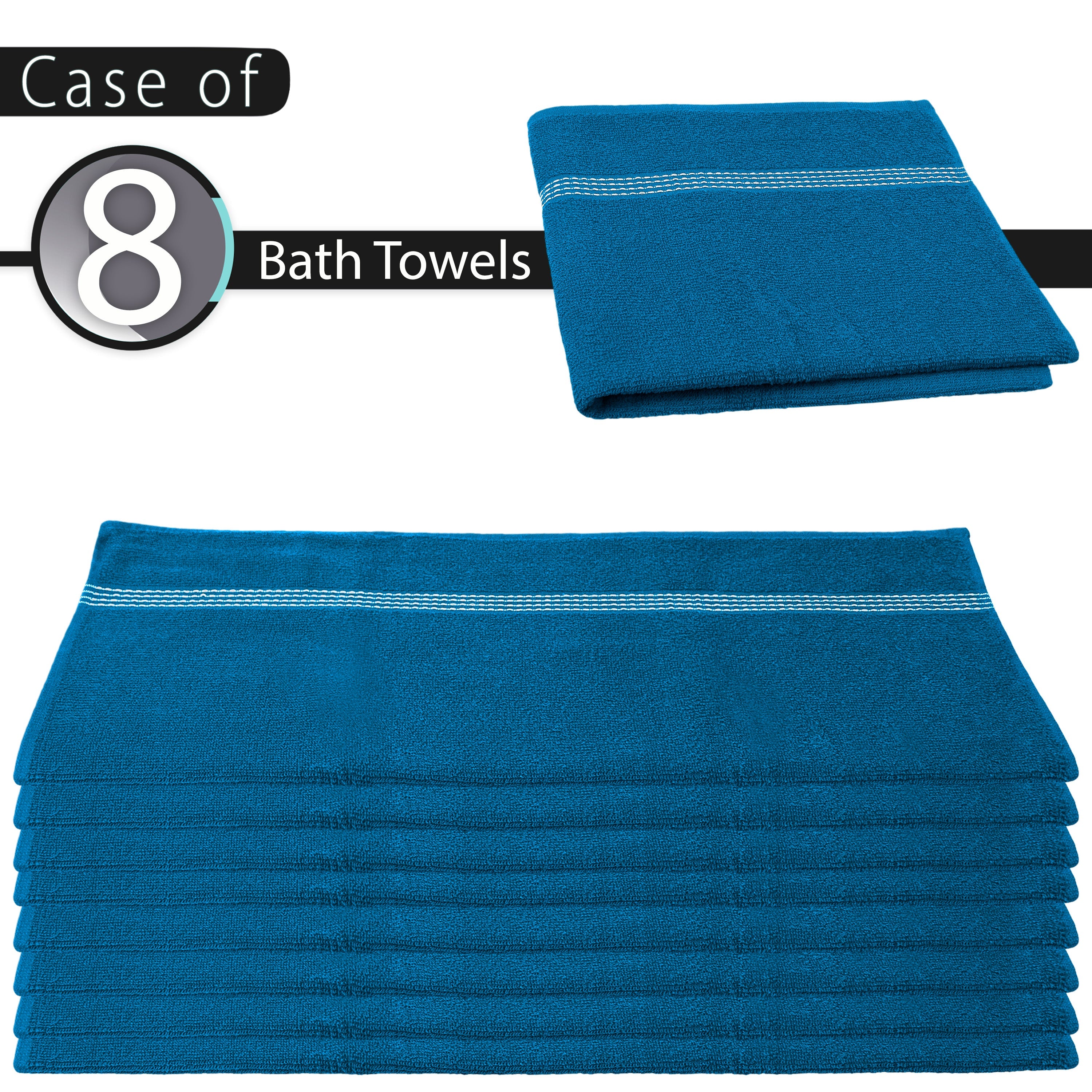 27"x50" Sky Blue Wholesale Value Bath Towels 8-Pack – Bulk Case of 8