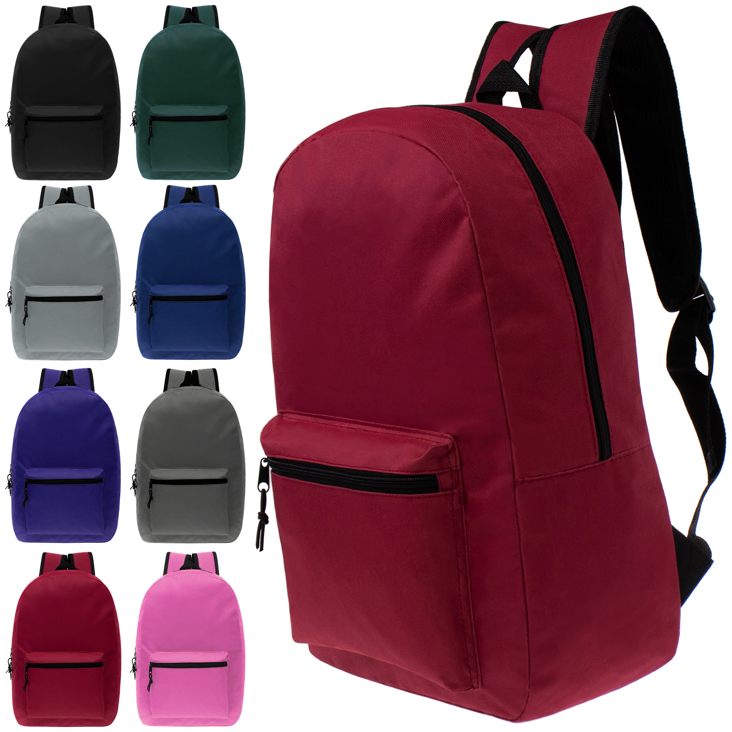 12 Wholesale Kids 15" Backpacks in 8 Assorted Colors and 12 Bulk School Supply Kits of Your Choice