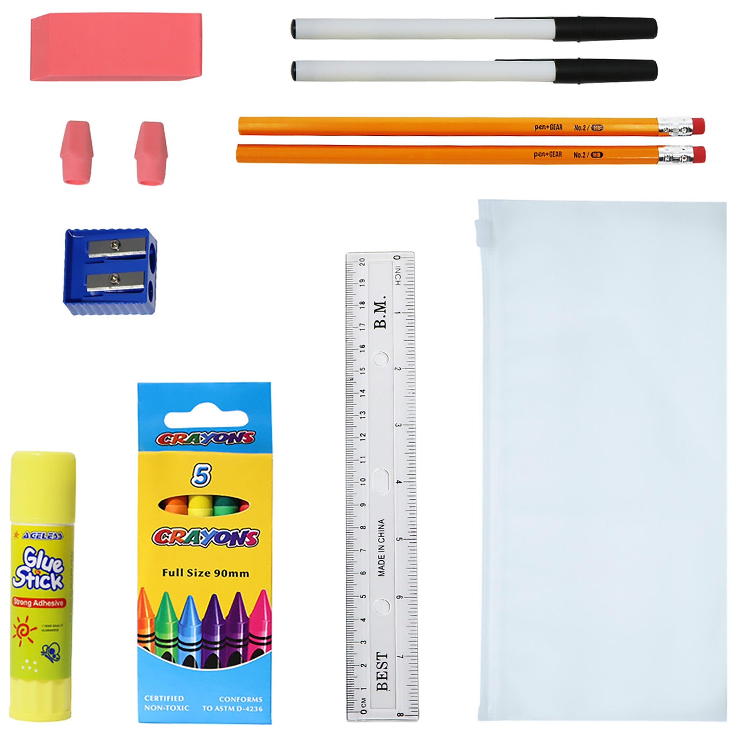 12 Black 17" Basic Kids Wholesale Backpacks and 12 Bulk School Supply Kits of Your Choice