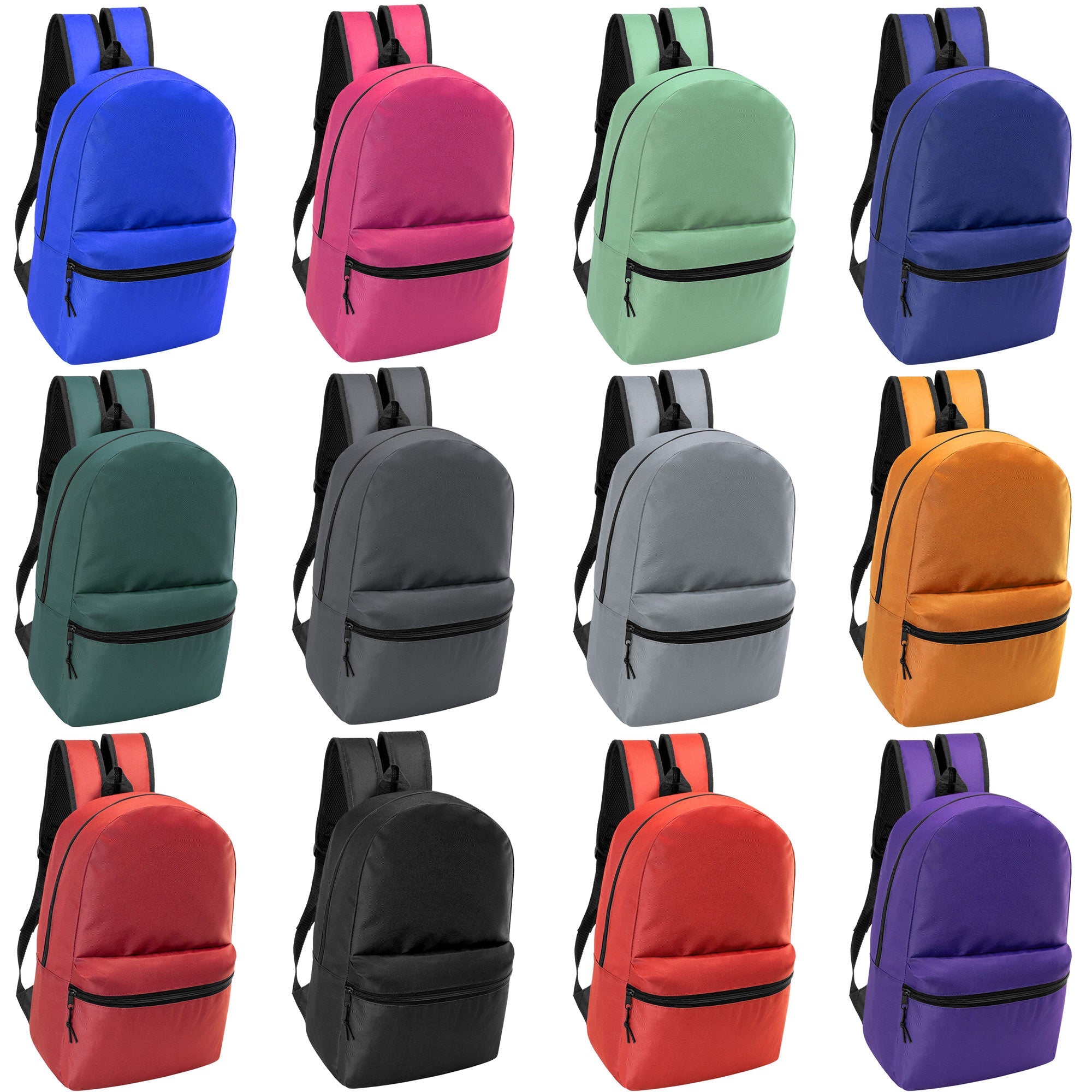 12 Wholesale 18.5" Basic Backpacks in 12 Colors & Your Choice of 12 Winter Item Sets - Wholesale Care Package: Homeless, Emergency, Charity