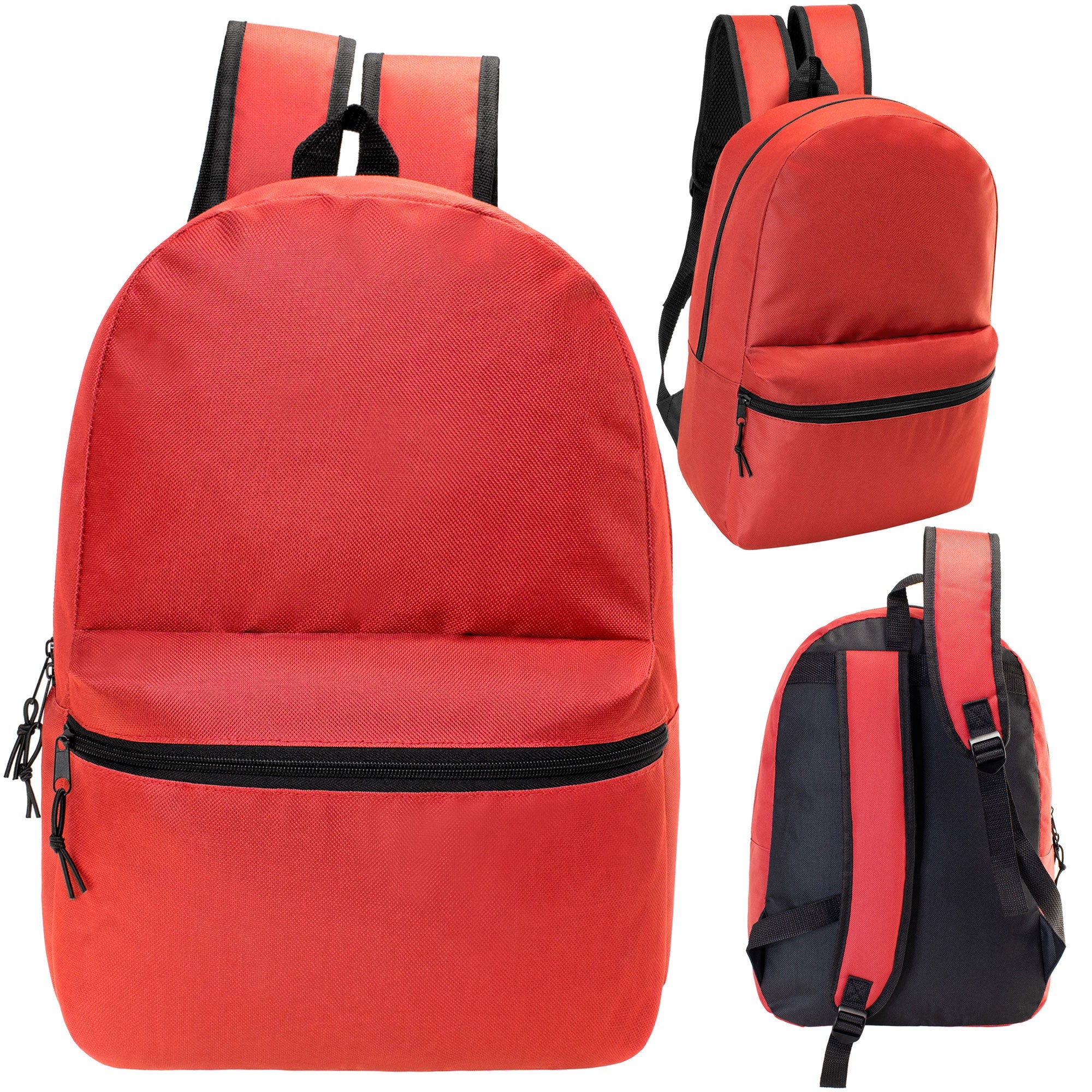 18.5" Basic Blank Back to School Wholesale Backpack in 12 Colors - Bulk Case of 24