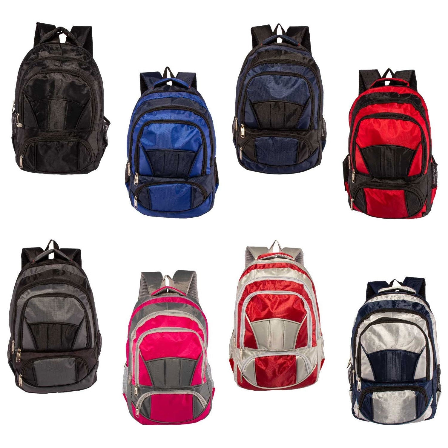 19" Durable Quality Premium Wholesale Backpack in 8 Assorted Colors - Bulk Case of 24