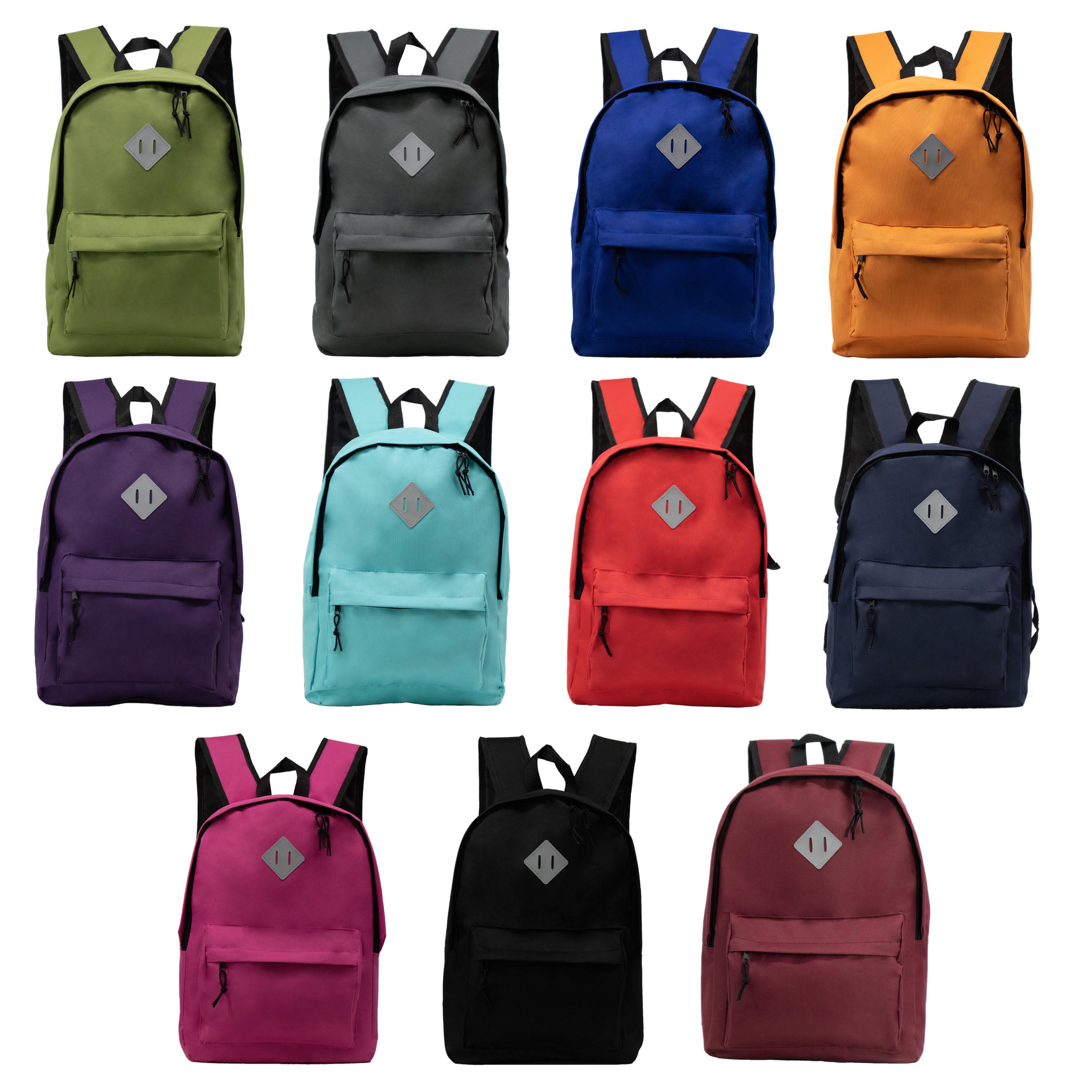 24 Pack of 17" Kids Basic Wholesale Backpack in Assorted Colors and Prints - Bulk Case of 24