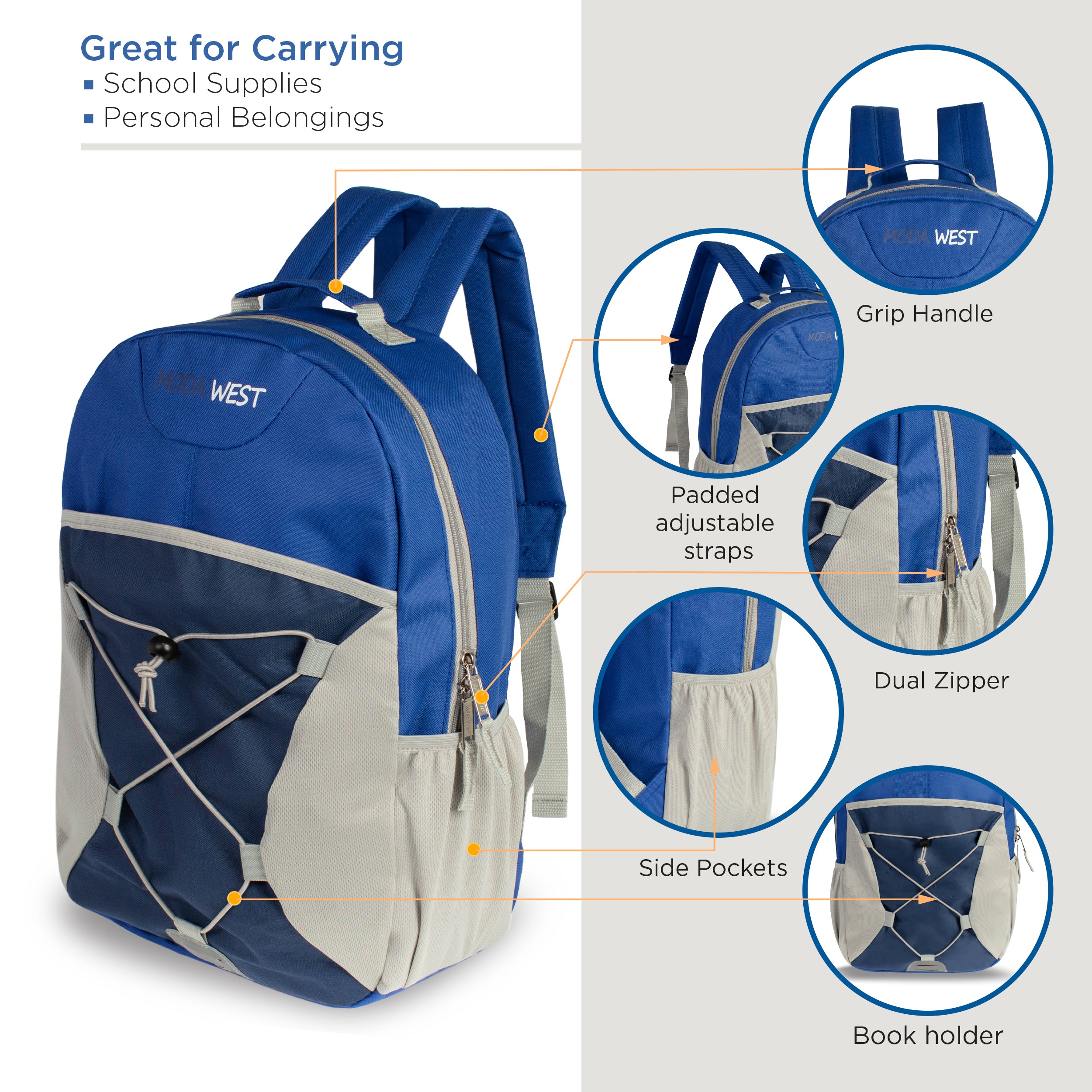 12 Bungee 17" Backpacks in 5 Colors, 12 Winter Item Sets & Your Choice of 12 Bulk Hygiene Kits - Wholesale Homeless Care Package