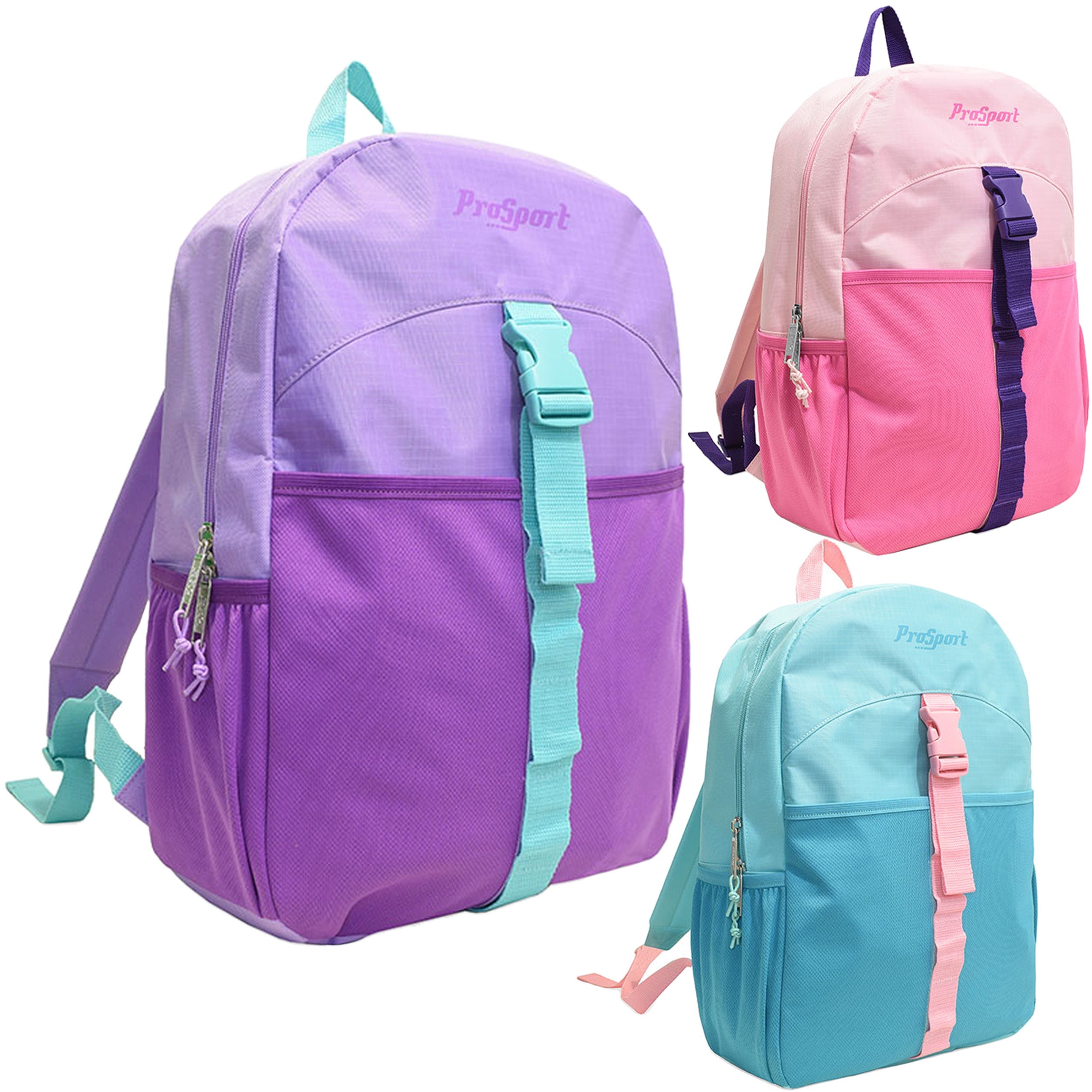 17 Inch Multi Color Wholesale Backpacks in 3 Assorted Colors - Bulk Case of 24 Bookbags