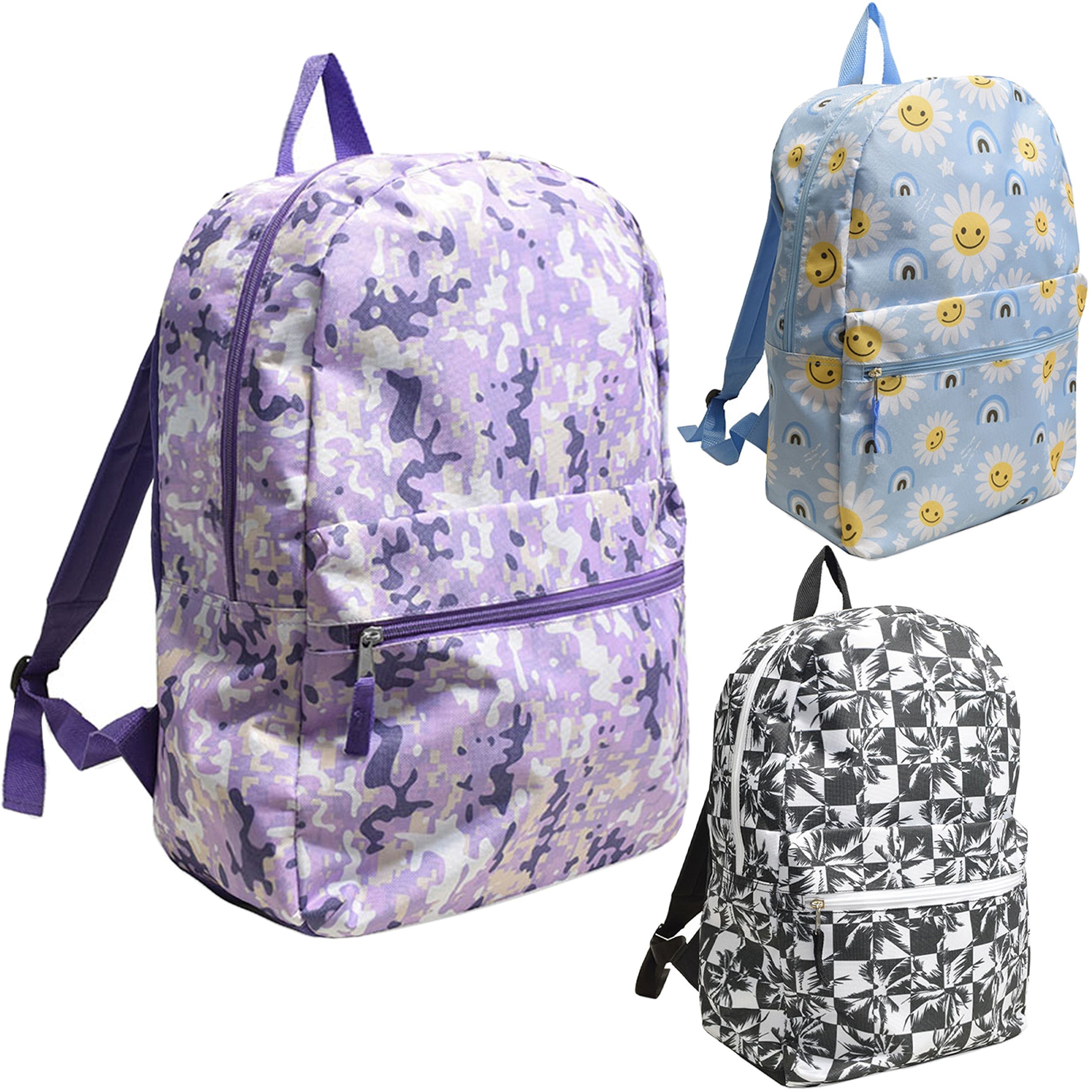 Wholesale 17" Printed Design Backpacks in Assorted Prints - Bulk Case of 24 Bookbags