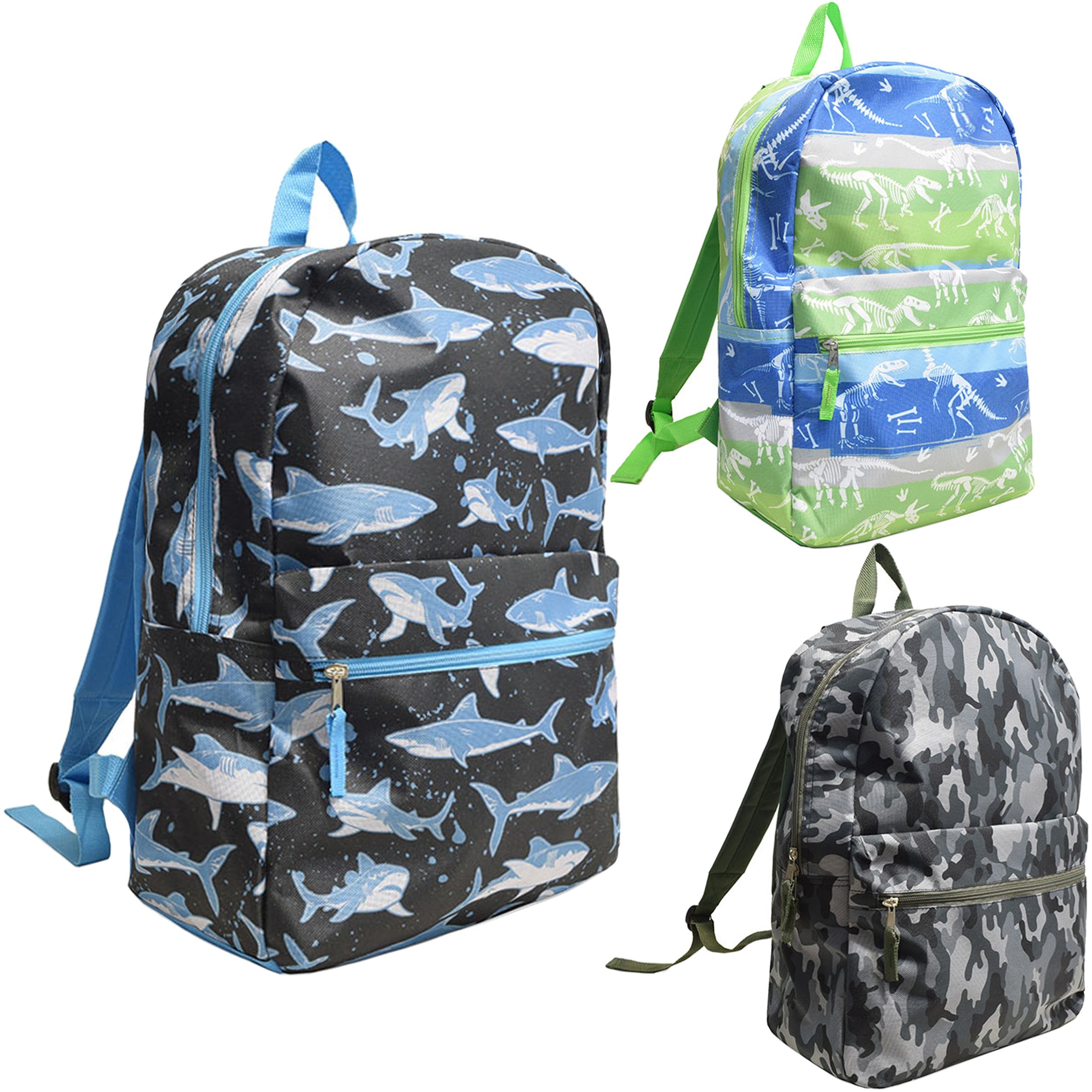 17" Kids Printed Wholesale Backpacks | 3 Dynamic Designs | Bulk Case of 24 Bookbags