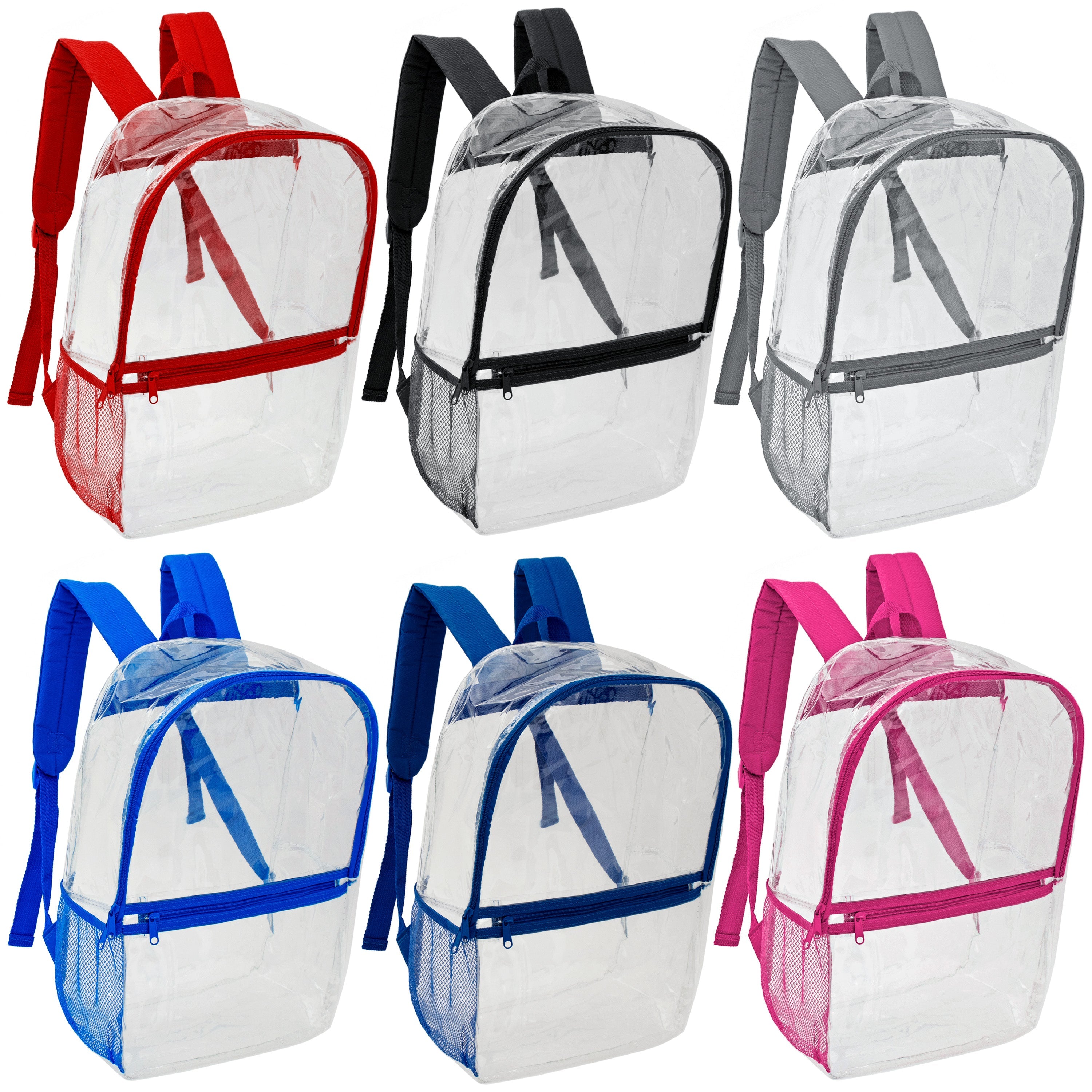 17” Wholesale Clear PVC Backpacks in Assorted Colors – Bulk Case of 24 Backpacks