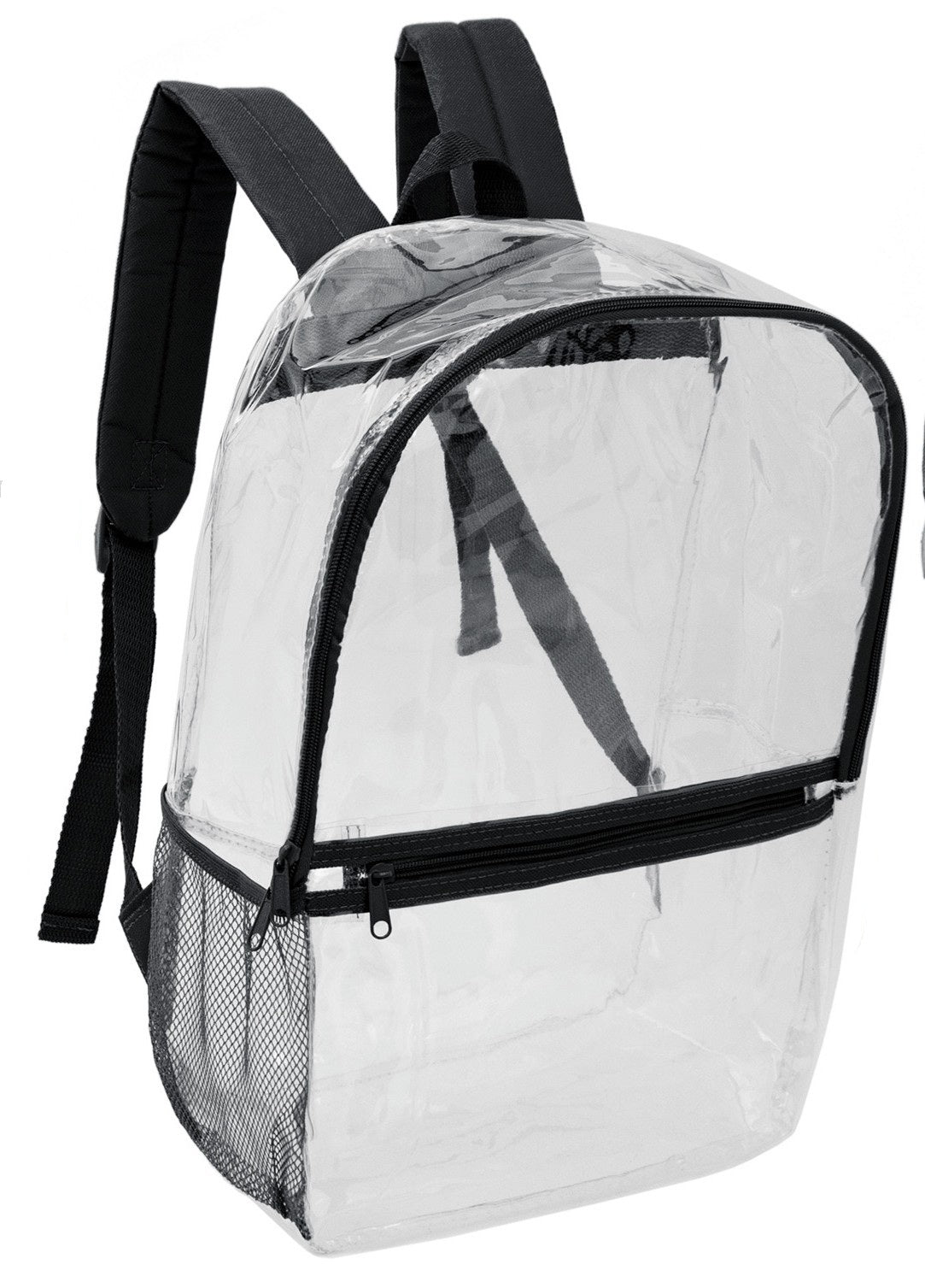 17” Wholesale Clear PVC Backpacks in Black Color – Bulk Case of 24 Backpacks