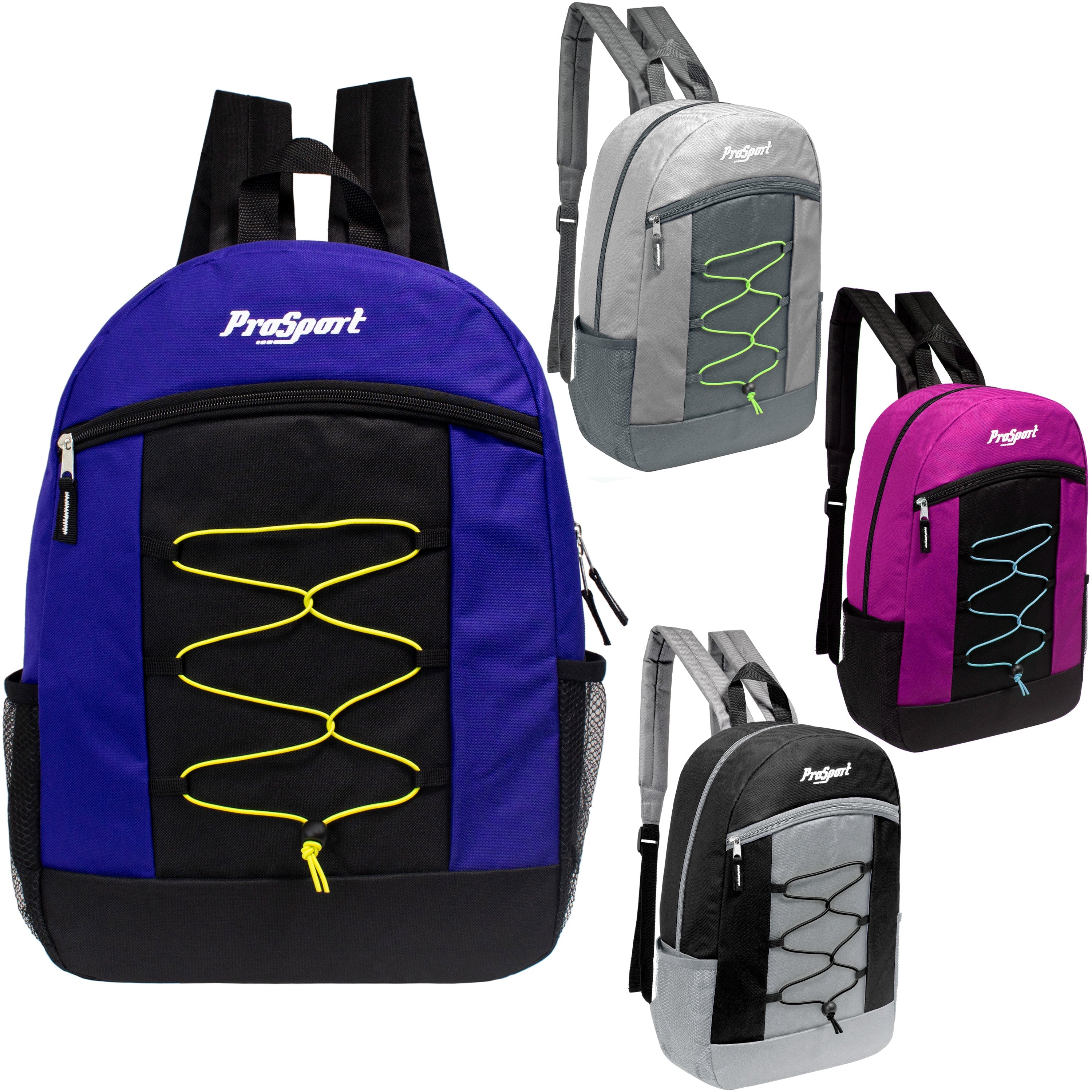 12 Bungee 17" Multi-Color Backpacks & Your Choice of 12 Winter Item Sets - Wholesale Care Package: Homeless, Emergency, Charity