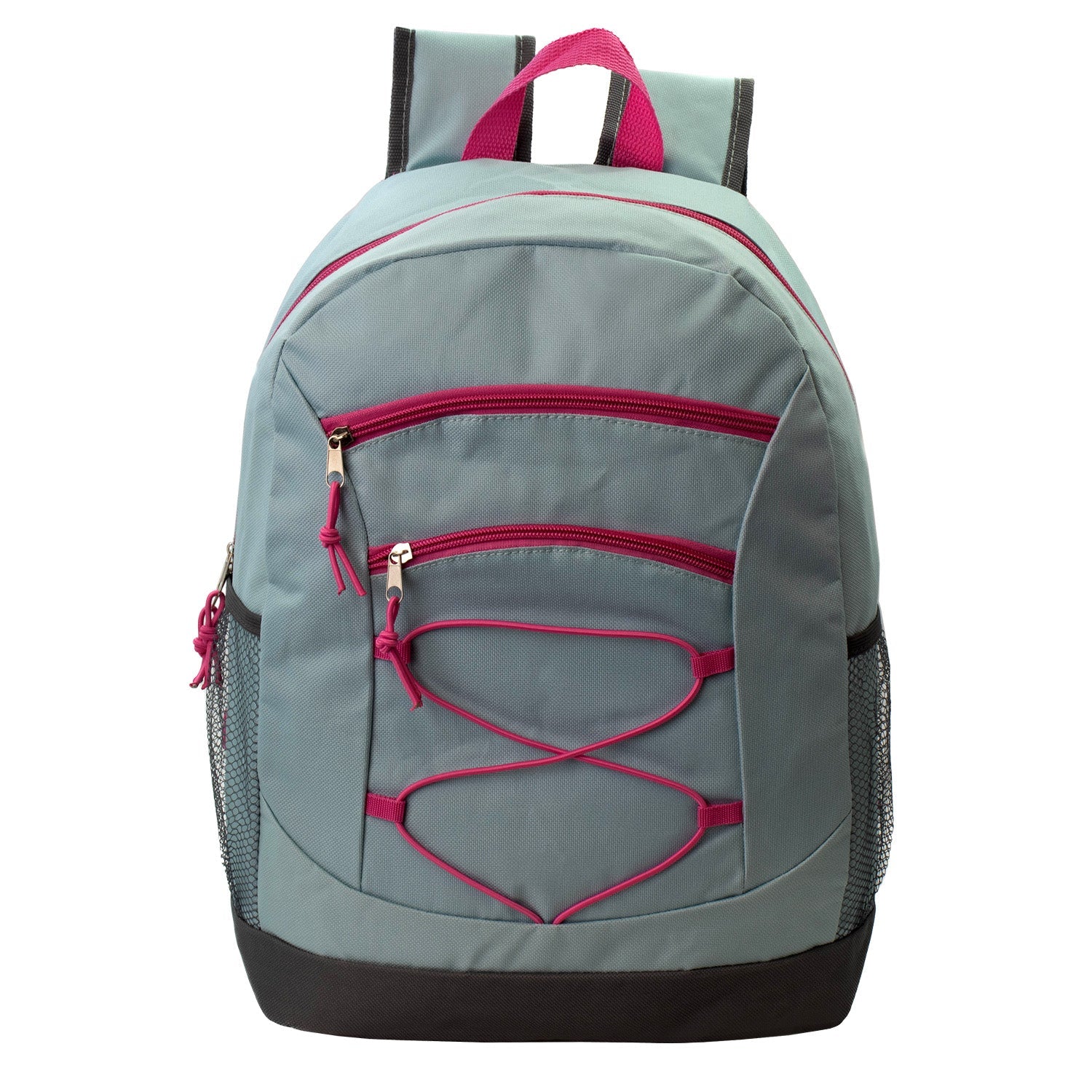 17" Bungee Wholesale Backpacks in 8 Assorted Colors - Bulk Case of 24 Bookbags