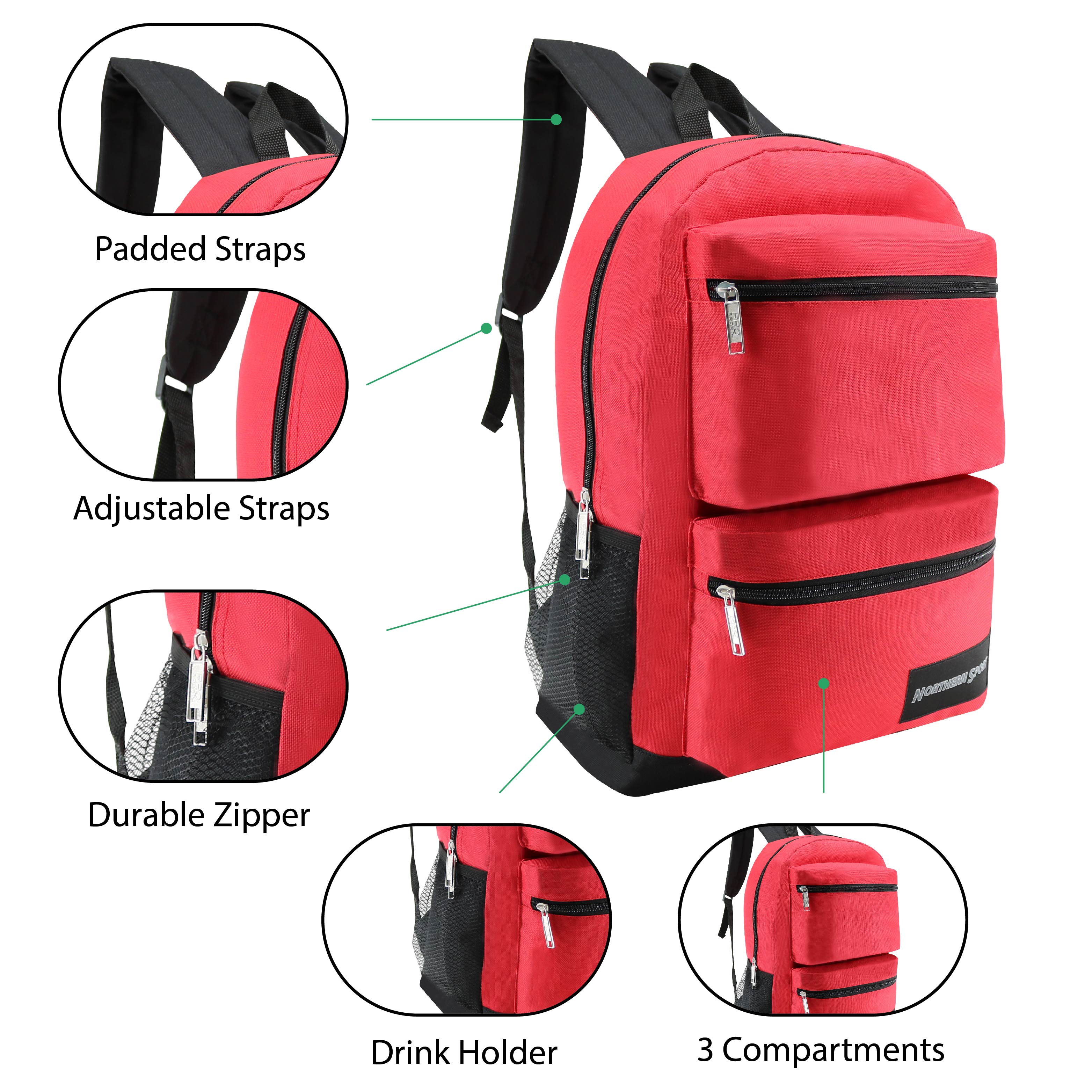 12 Premium 17" Backpacks with 2 Front Pockets & Your Choice of 12 Bulk Hygiene Kits - Wholesale Care Package: Homeless, Emergency, Charity