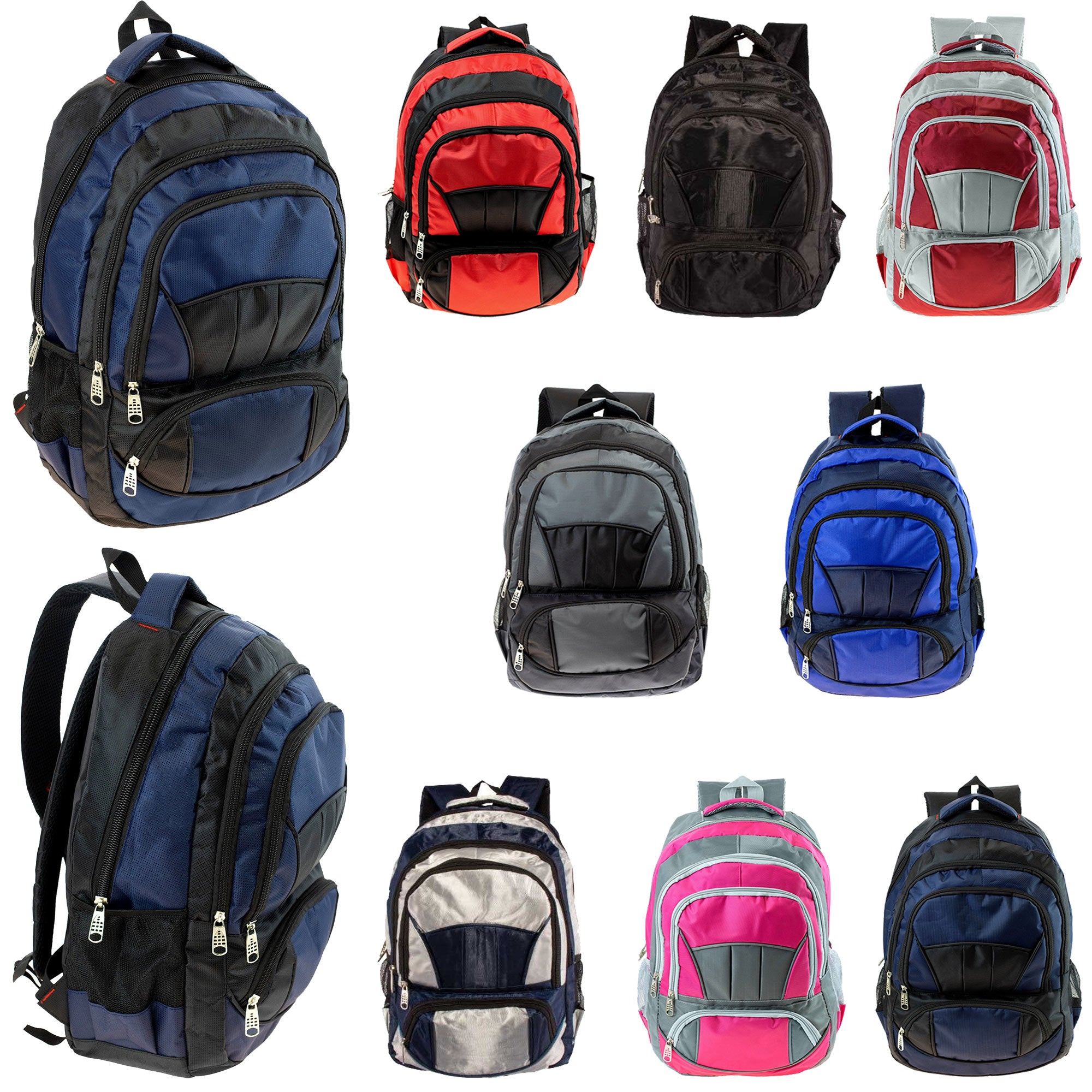 19" Durable Quality Premium Wholesale Backpack in 8 Assorted Colors - Bulk Case of 24