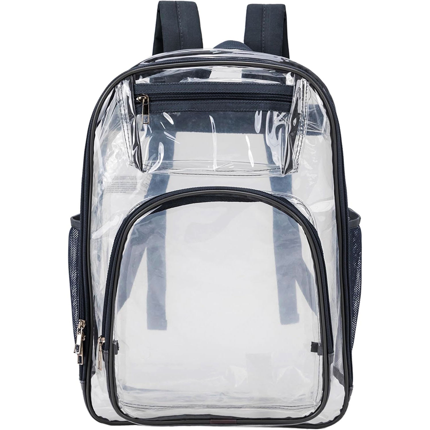 17" Premium Wholesale Clear Backpacks w/Black Trim - Bulk Case of 24 Transparent Bookbags