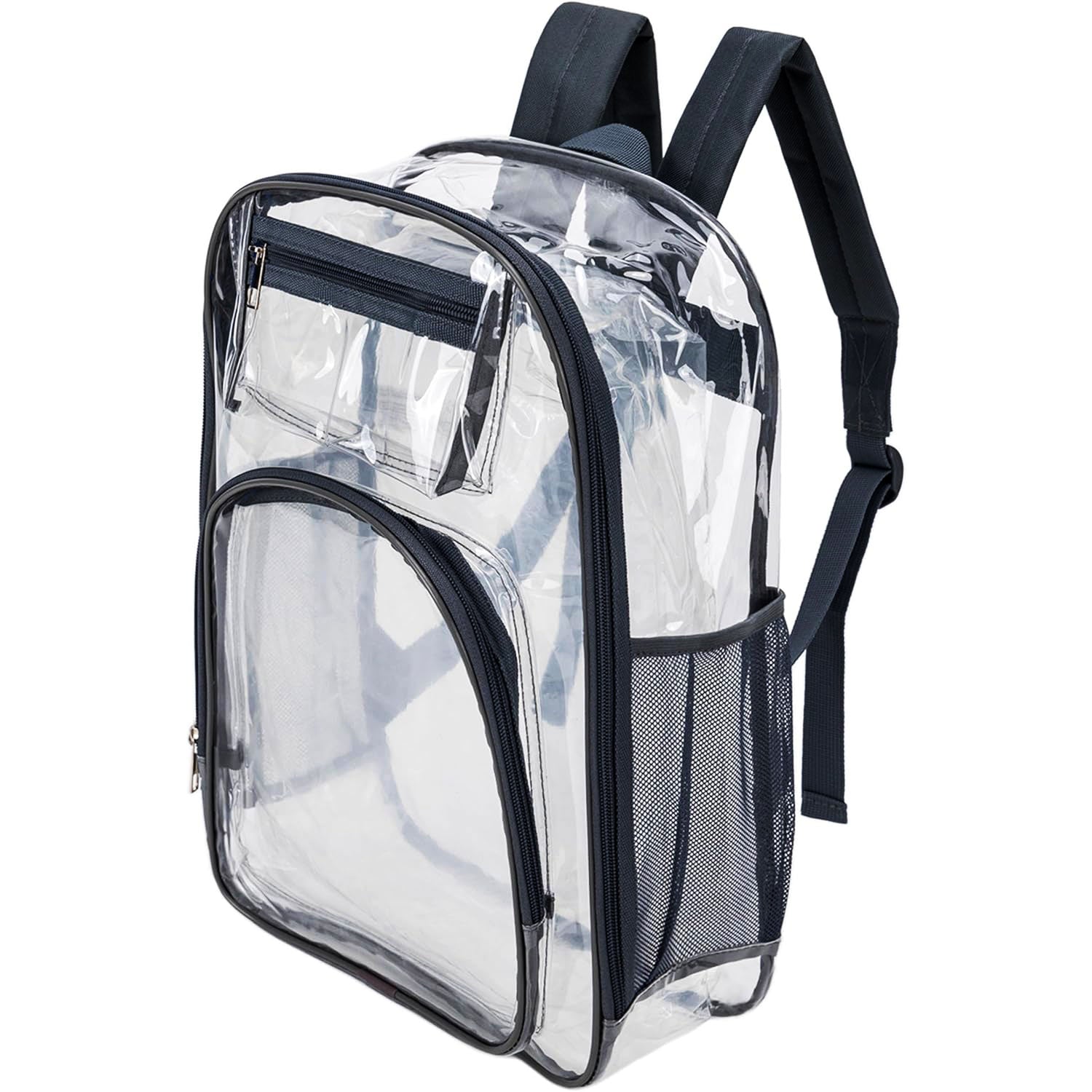 17" Premium Wholesale Clear Backpacks w/Black Trim - Bulk Case of 24 Transparent Bookbags