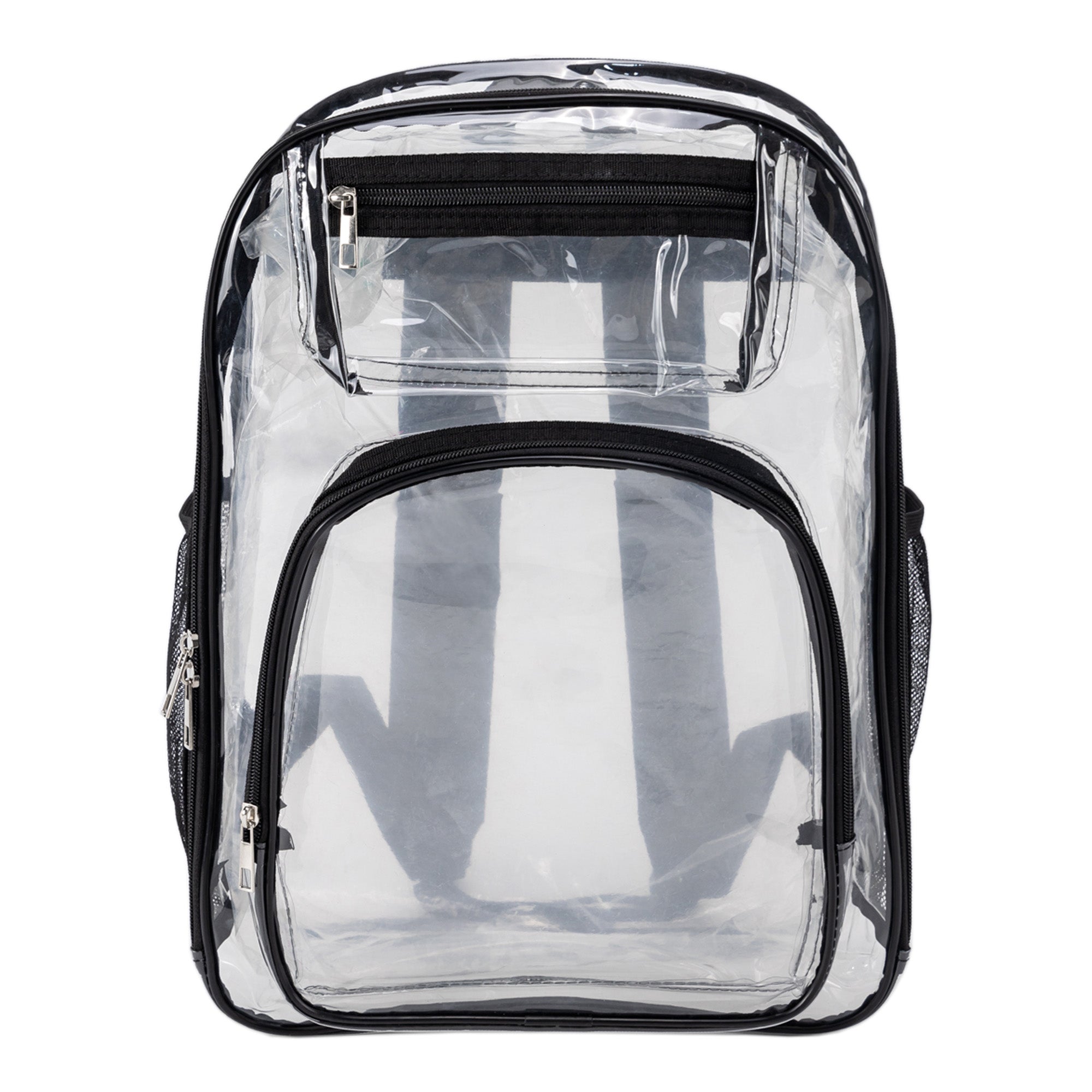 17" Premium Wholesale Clear Backpacks w/Black Trim - Bulk Case of 24 Transparent Bookbags