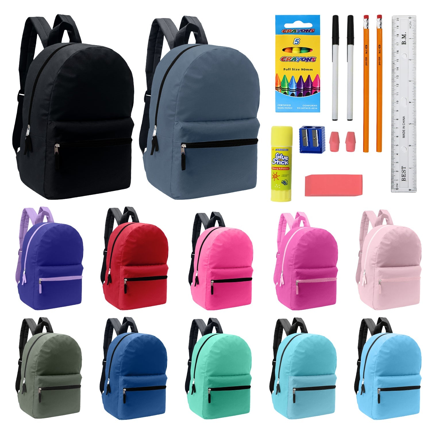 Backpacks School Supply Kit Combo 12 Unisex 17 Bookbags 12 Kits