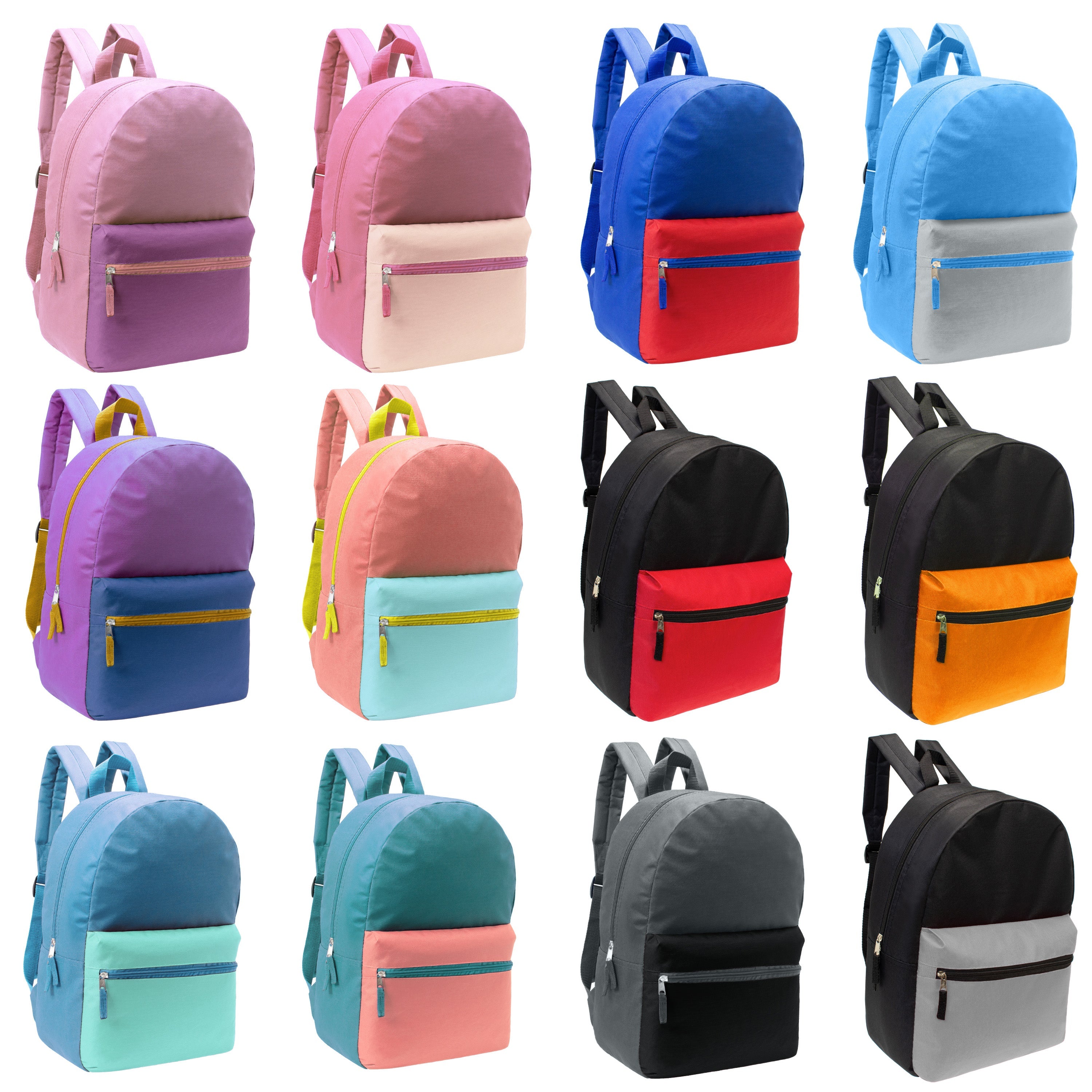 12 Multi Color 17" Basic Backpacks & Your Choice of 12 Winter Item Sets - Wholesale Care Package: Homeless, Emergency, Charity