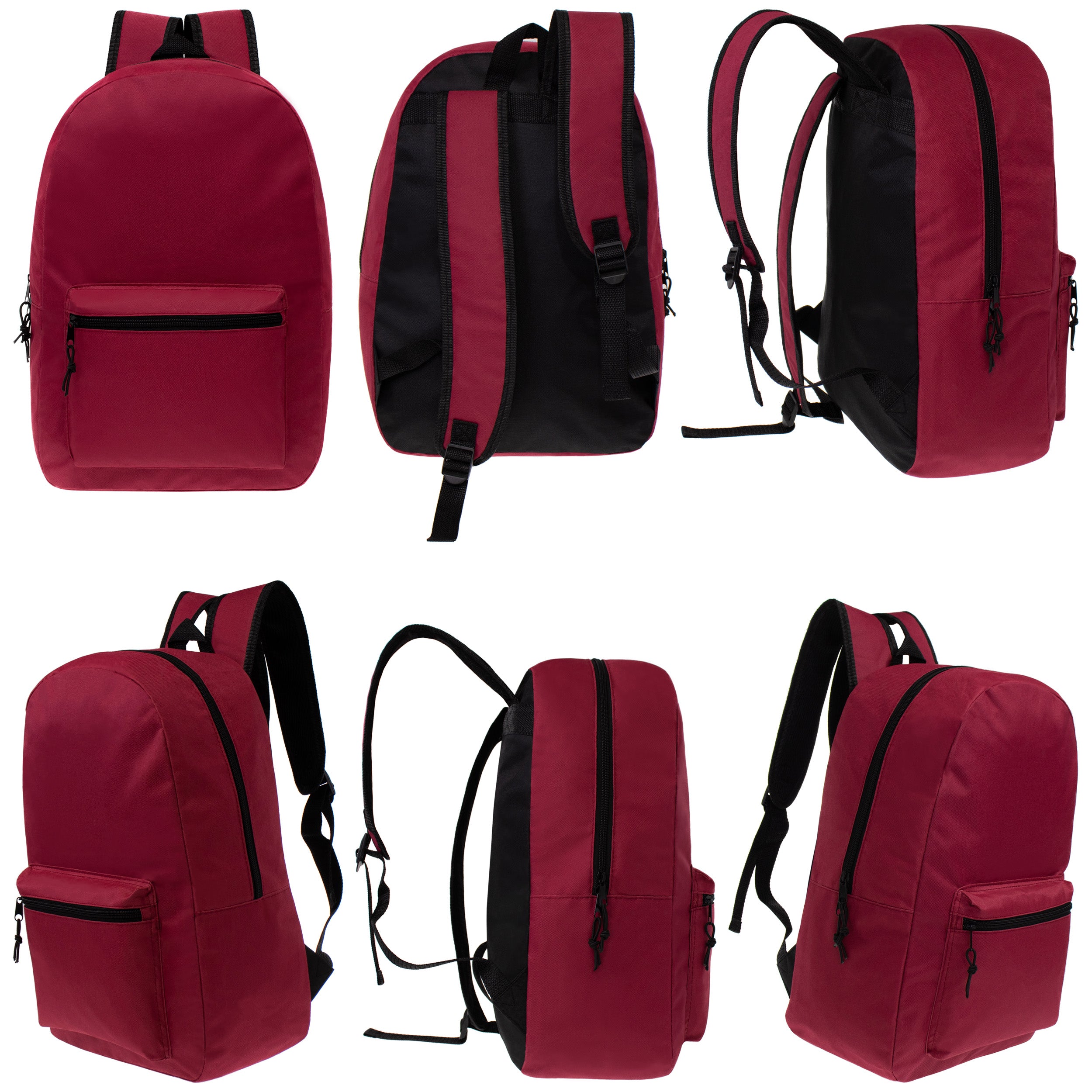 15" Backpacks with 22 Piece School Supply Kits - Case of 24 Wholesale Backpacks in 12 Assorted Colors