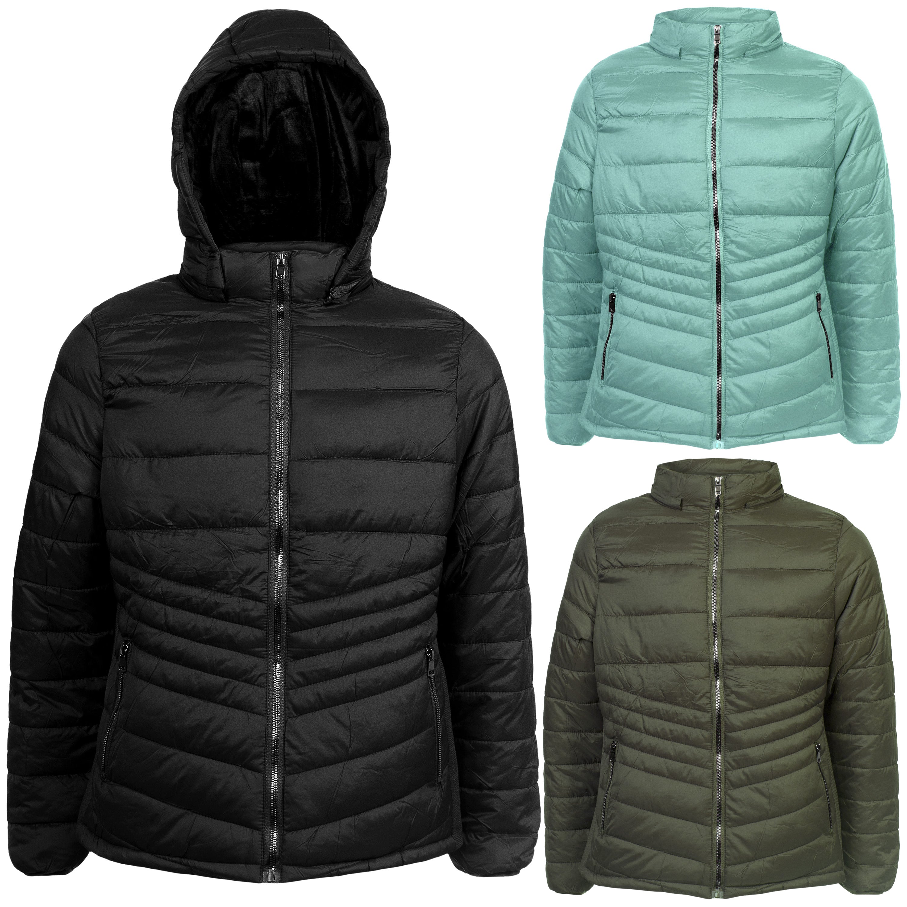 Women's Black Puffer Wholesale Coats in Assorted Colors & Plus Sizes - Bulk Case of 18 Jackets