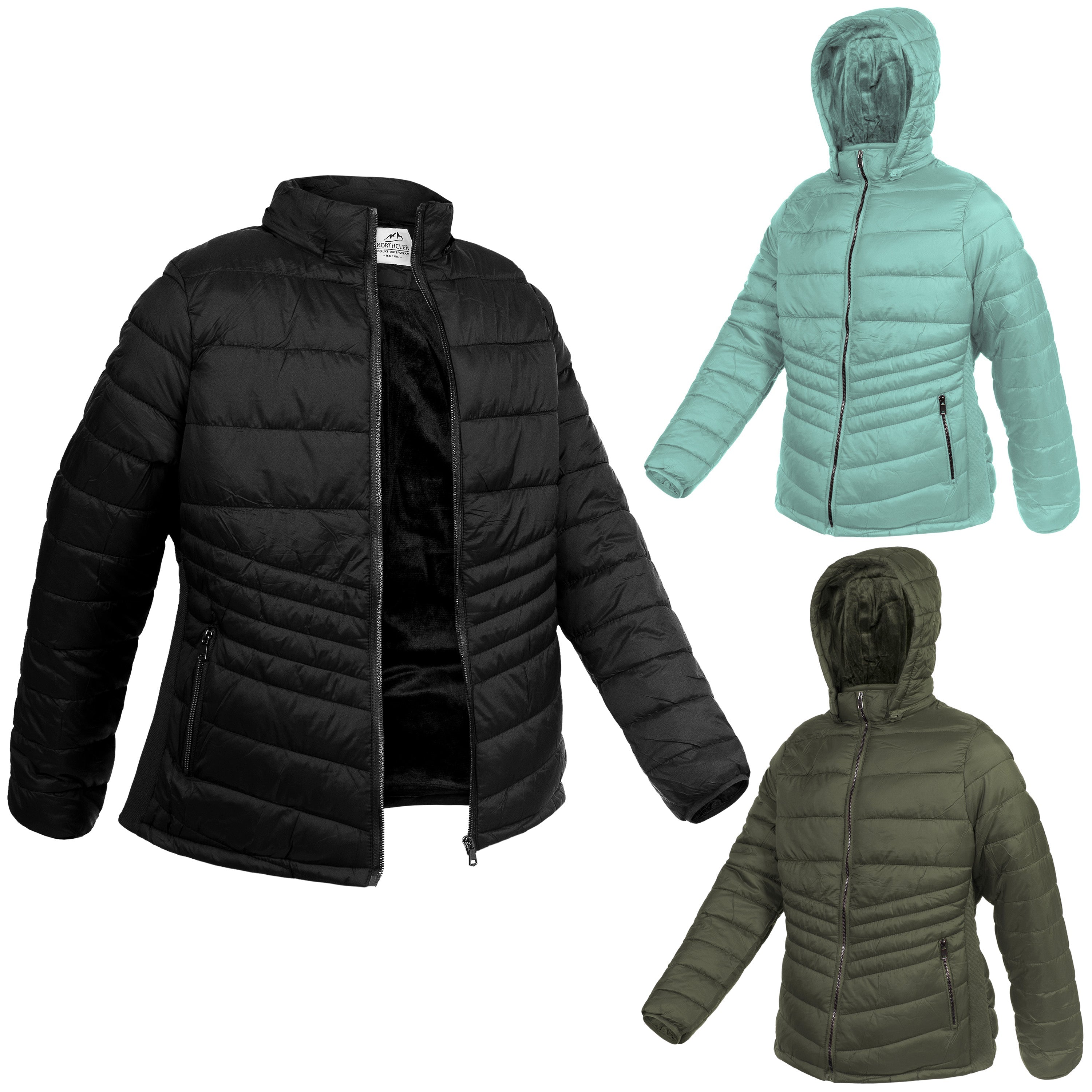 Women's Black Puffer Wholesale Coats in Assorted Colors & Plus Sizes - Bulk Case of 18 Jackets