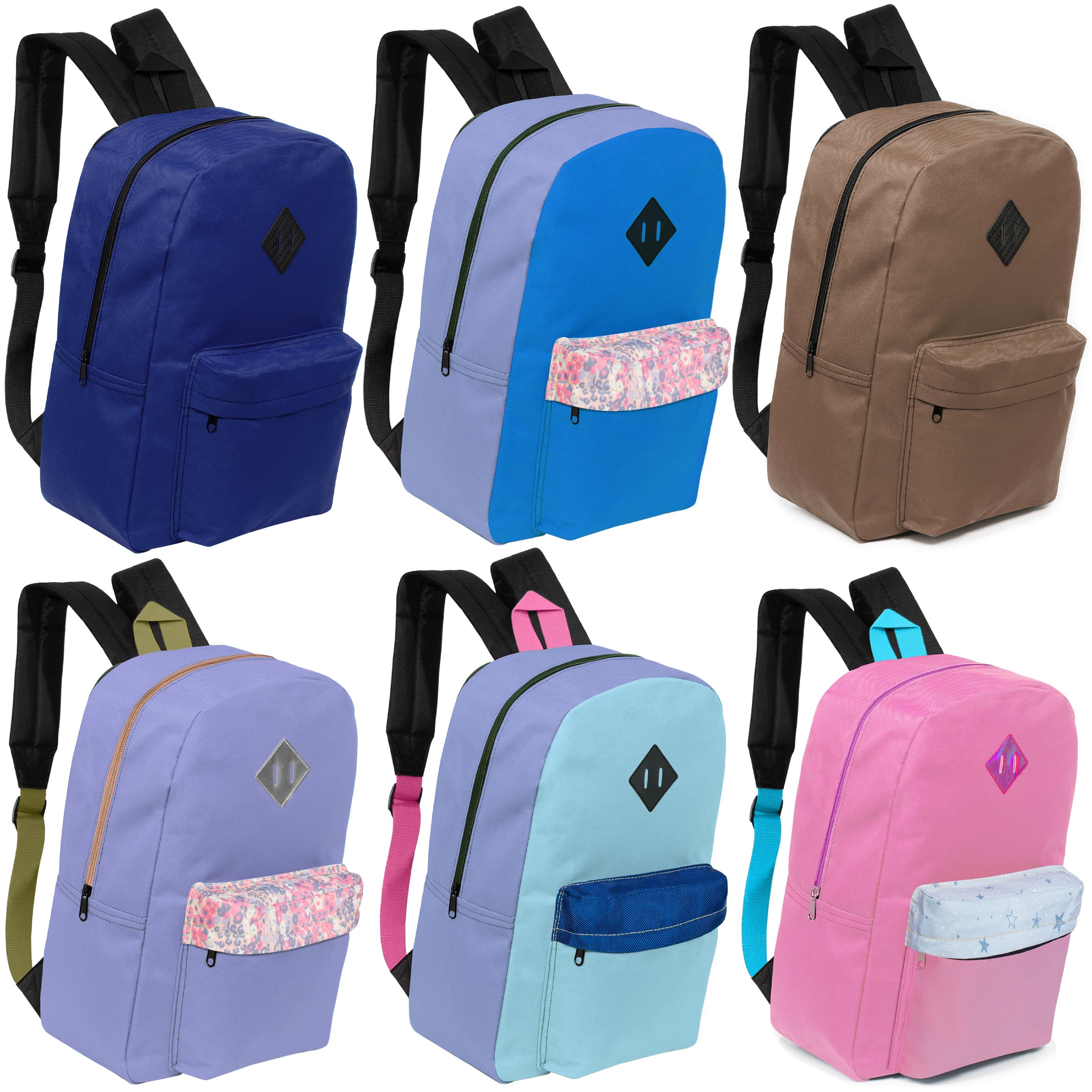 17" Kids Backpacks in 6 Assorted Colors  - Bulk Case of 24