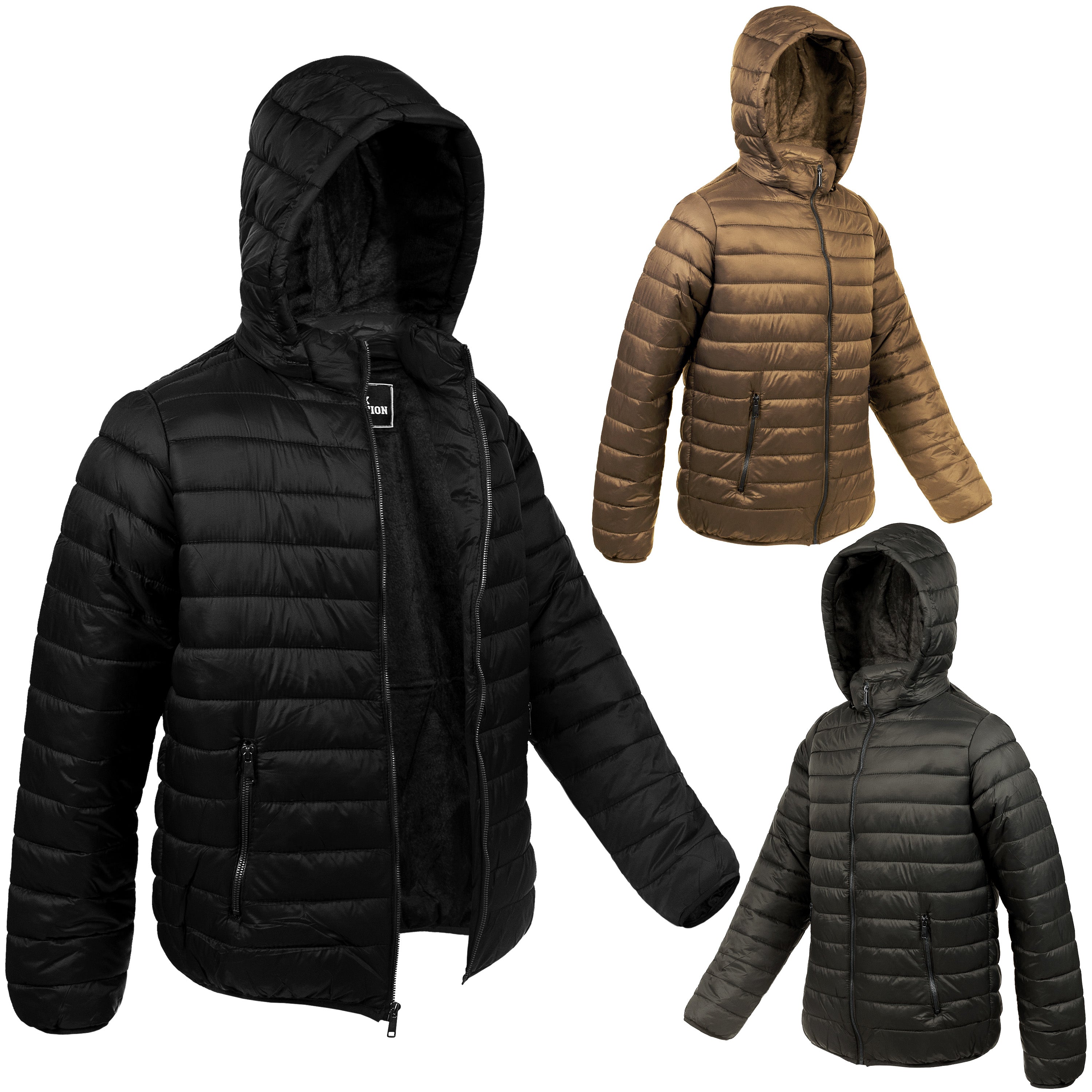 Men's Hooded Warm Winter Wholesale Coats in 3 Assorted Colors & Sizes - Bulk Case of 12 Winter Jackets