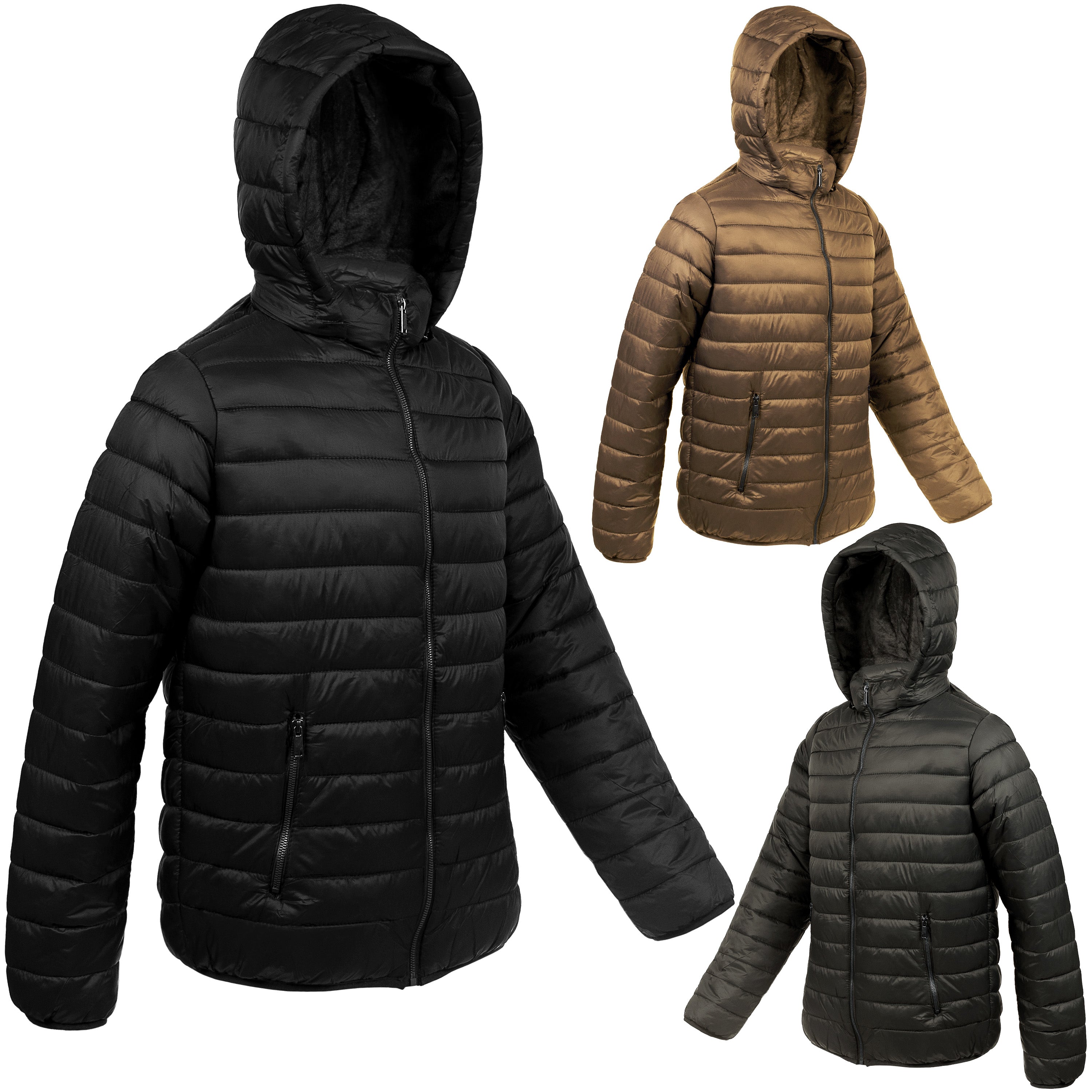 Men's Hooded Warm Winter Wholesale Coats in 3 Assorted Colors & Sizes - Bulk Case of 12 Winter Jackets