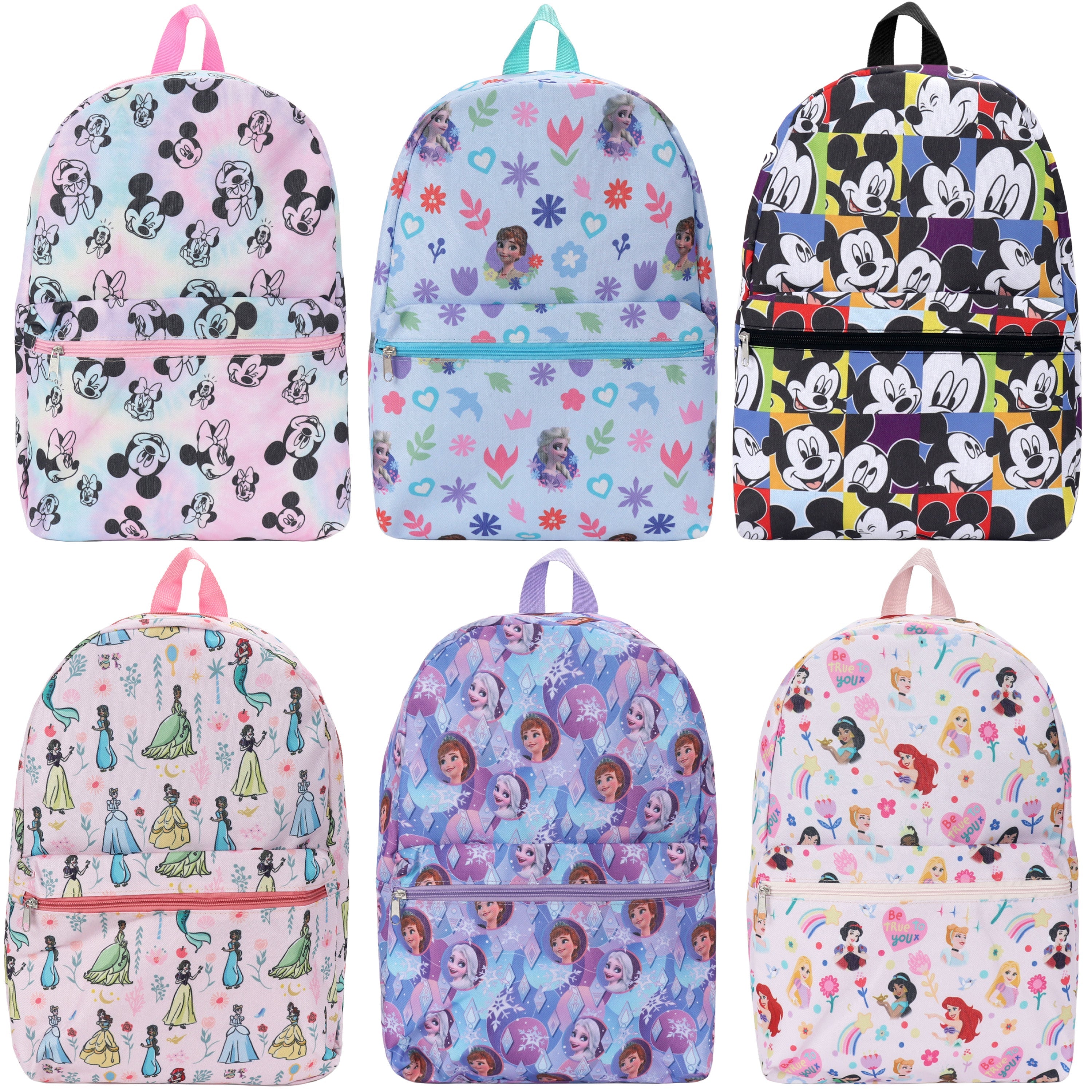 17" Kids Bulk Character Backpacks in 6 Assorted Girl Prints - Wholesale Case of 24 Backpacks