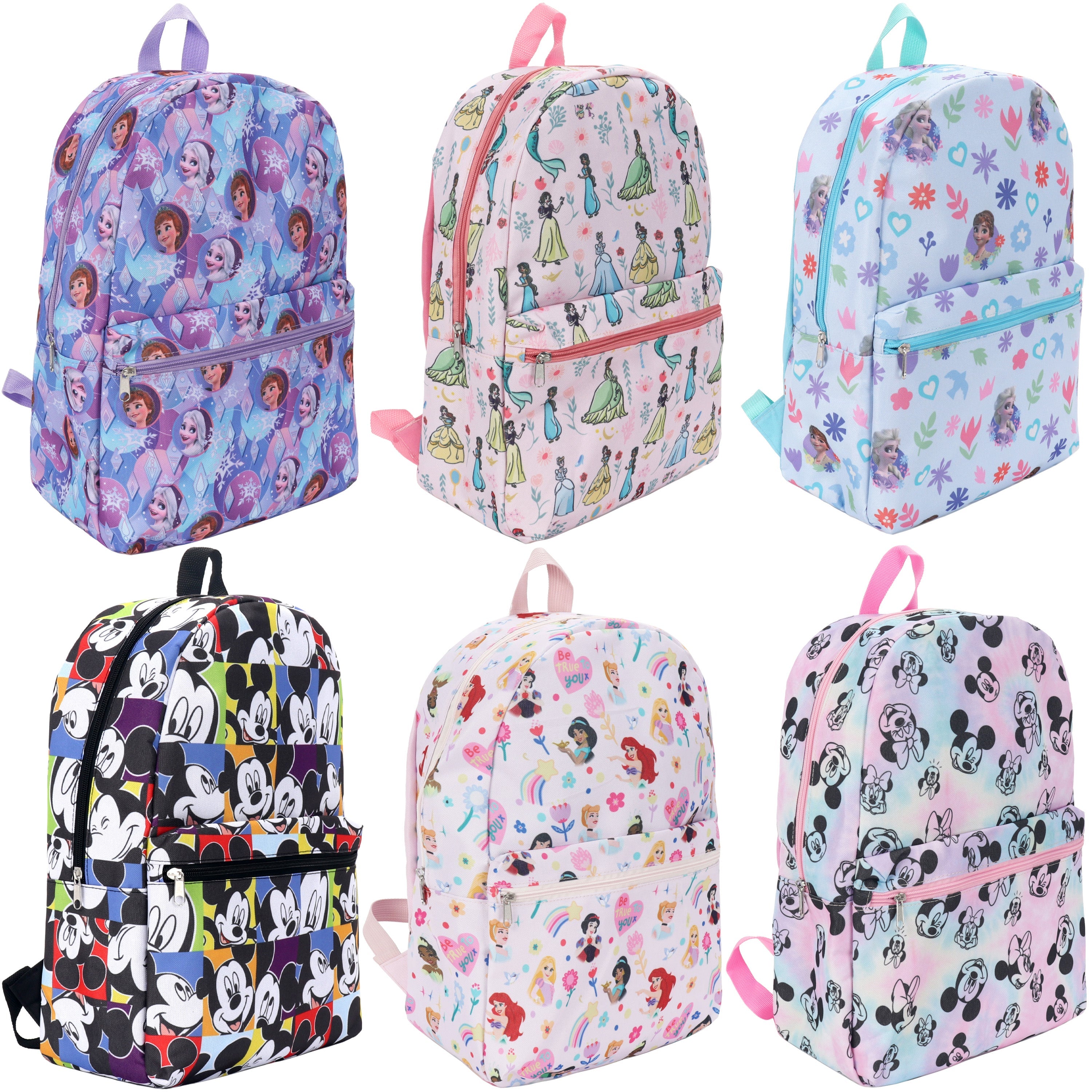 17" Kids Bulk Character Backpacks in 6 Assorted Girl Prints - Wholesale Case of 24 Backpacks