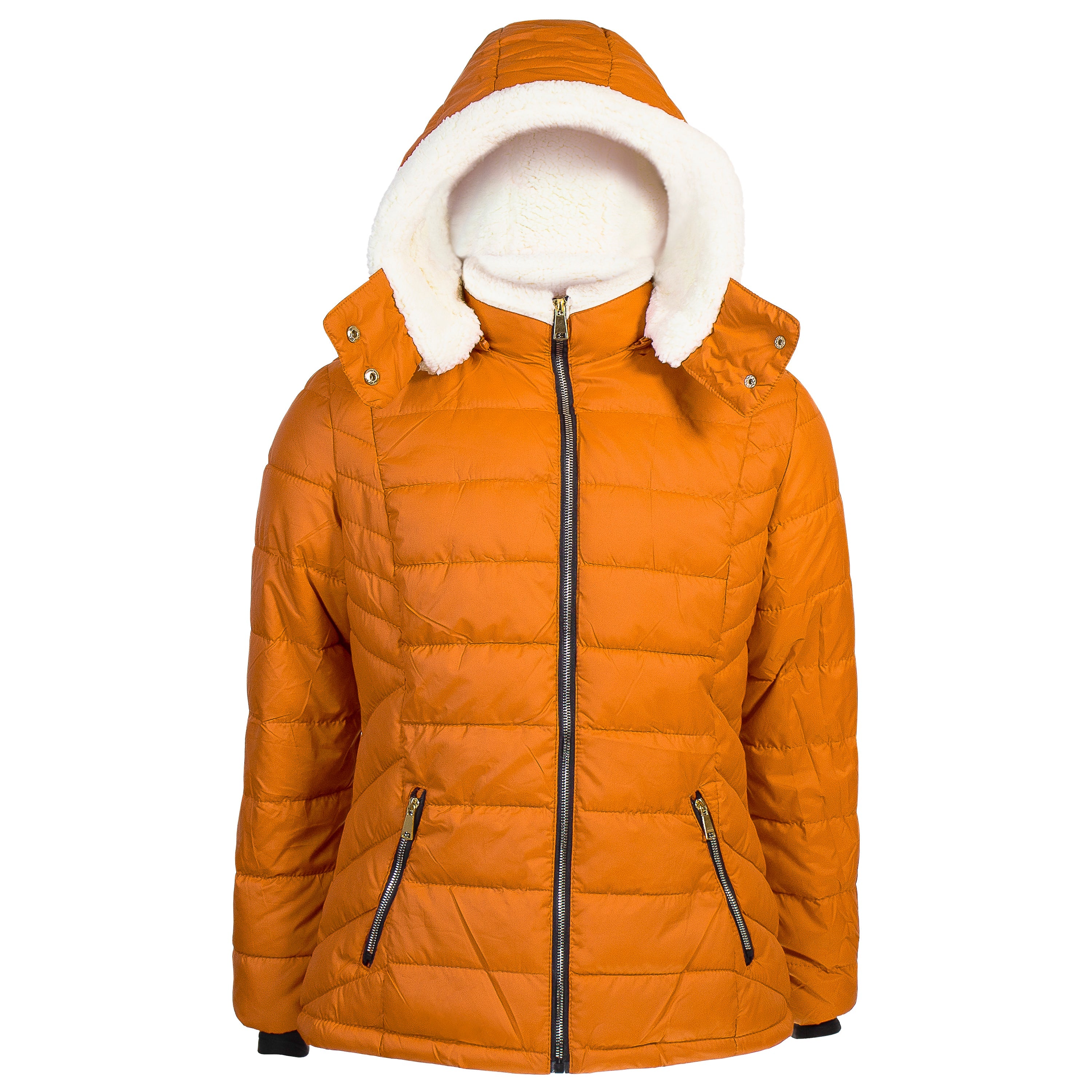 Women's Warm Wholesale Puffer Coats in Orange in Assorted Sizes - Bulk Case of 12 Winter Jackets