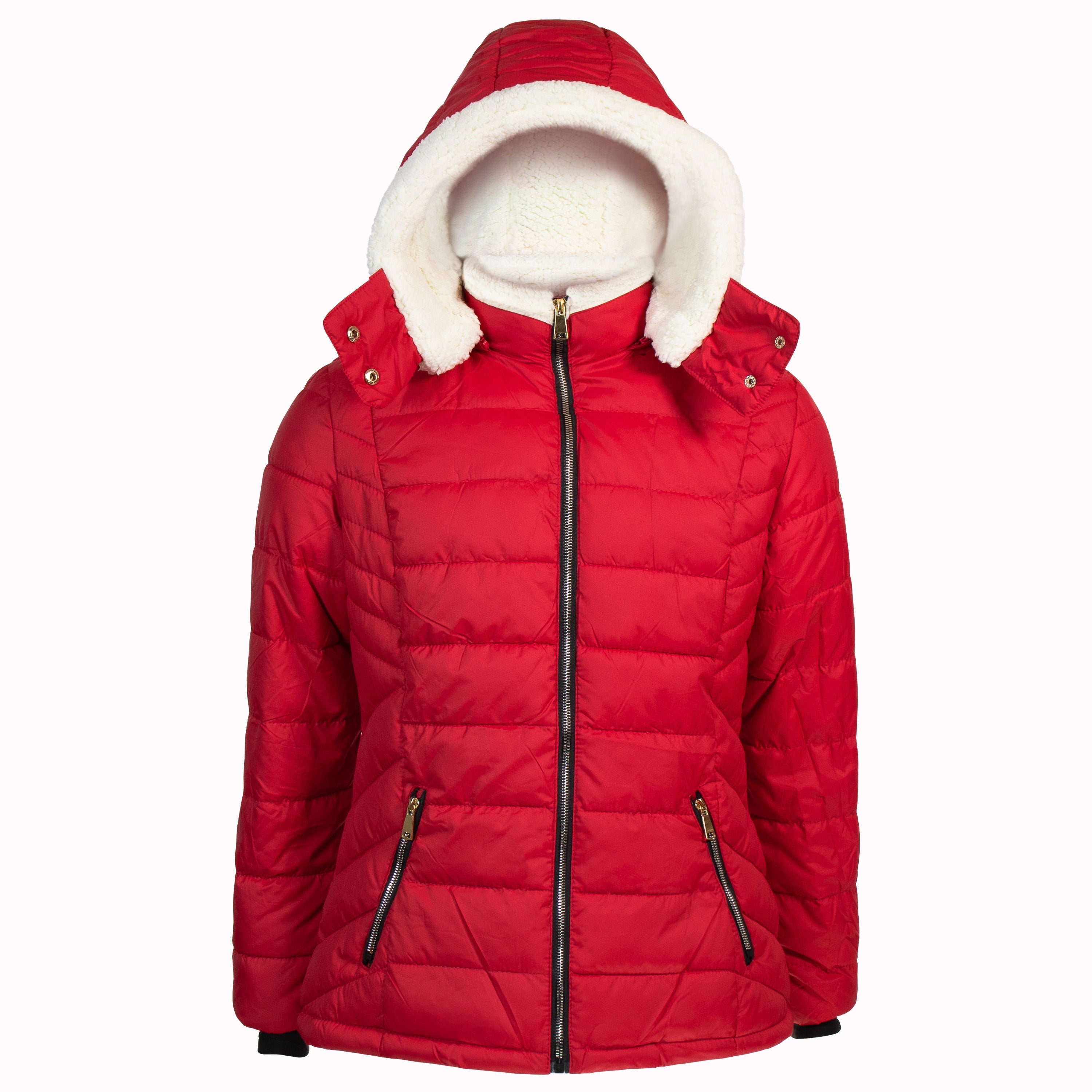 Women's Warm Wholesale Puffer Coats in Red in Assorted Sizes - Bulk Case of 12 Winter Jackets