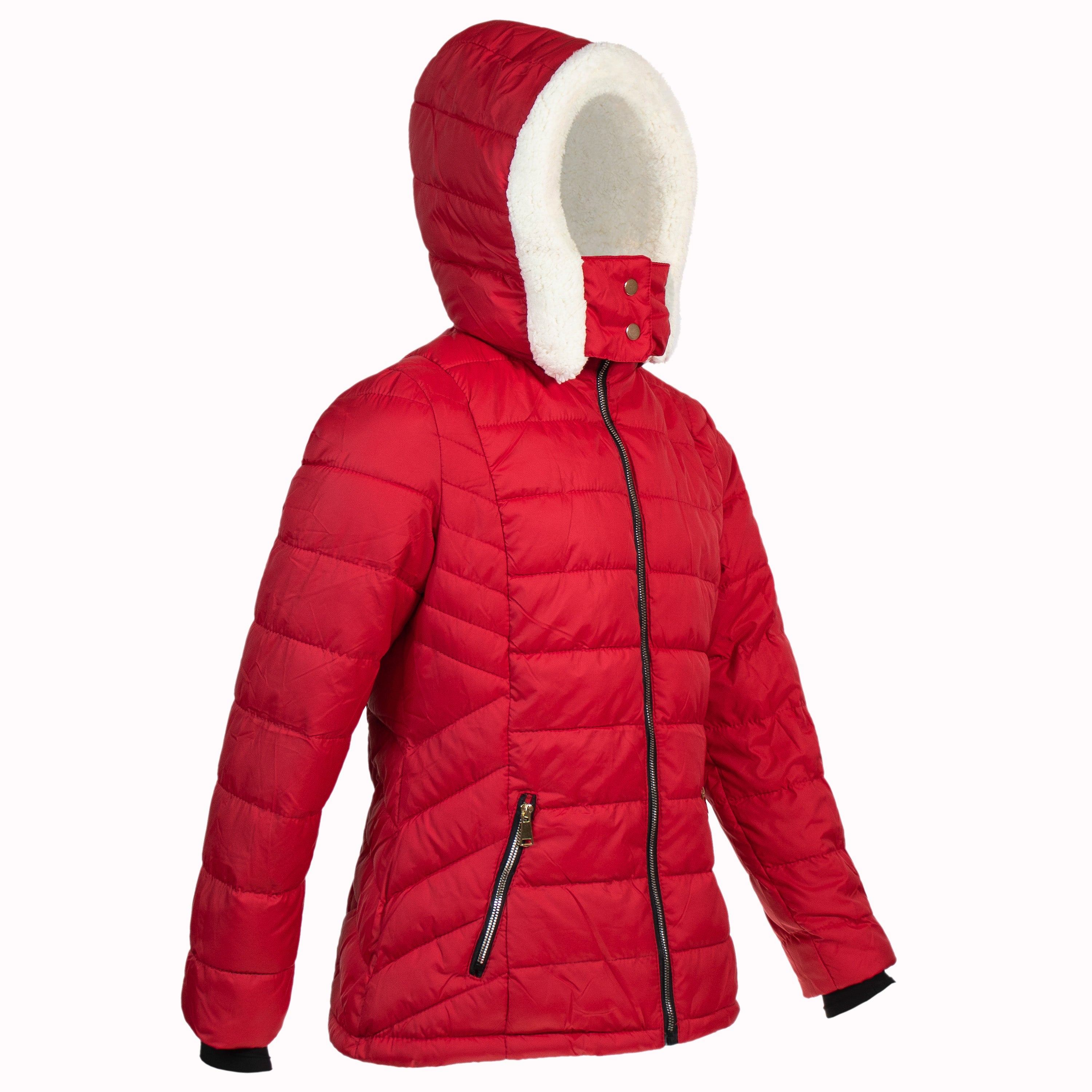 Women s Warm Wholesale Puffer Coats in Red in Assorted Sizes Bulk Case of 12 Winter Jackets