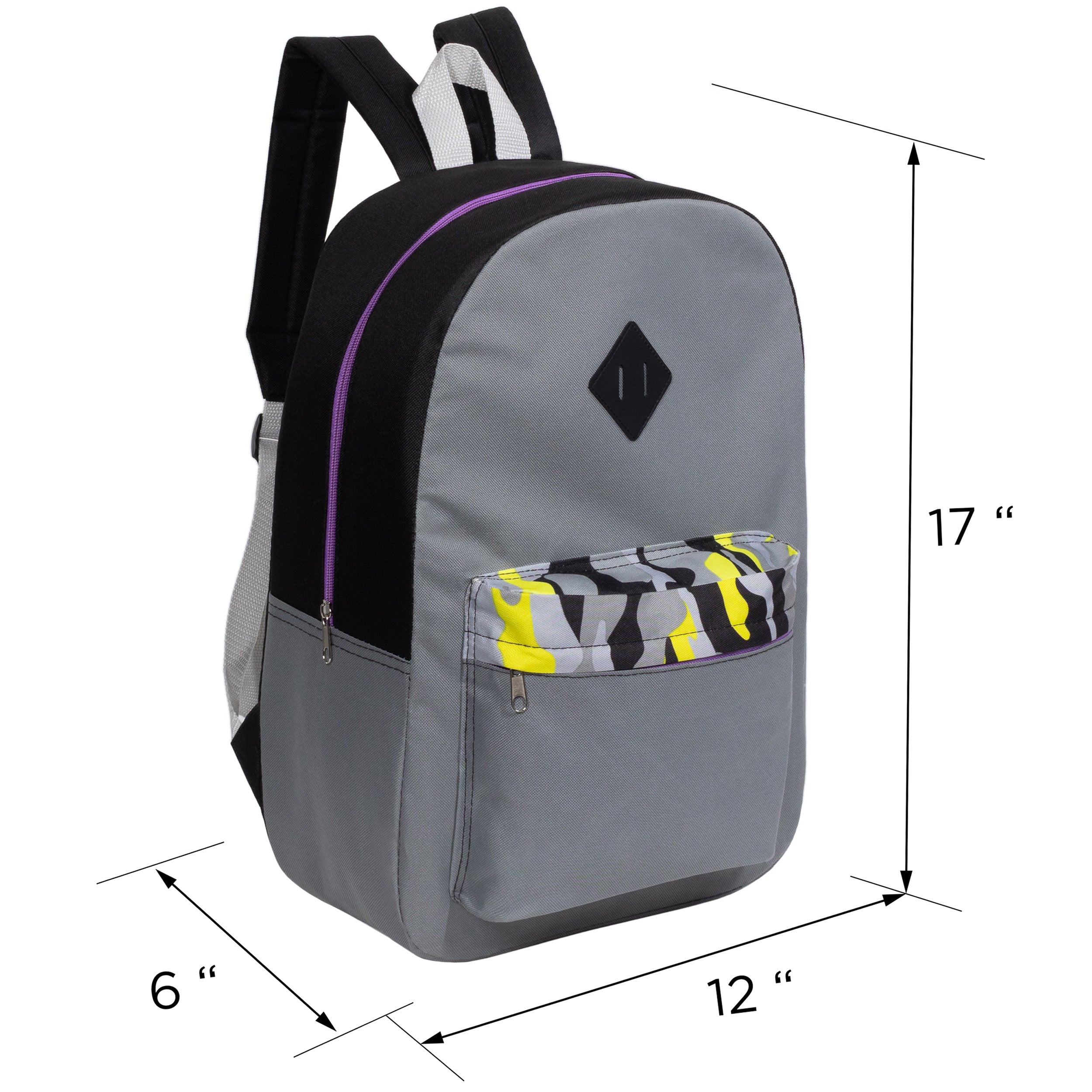 17" Padded Back Wholesale Backpacks with a Diamond Patch in 3 Colors  - Bulk Case of 24