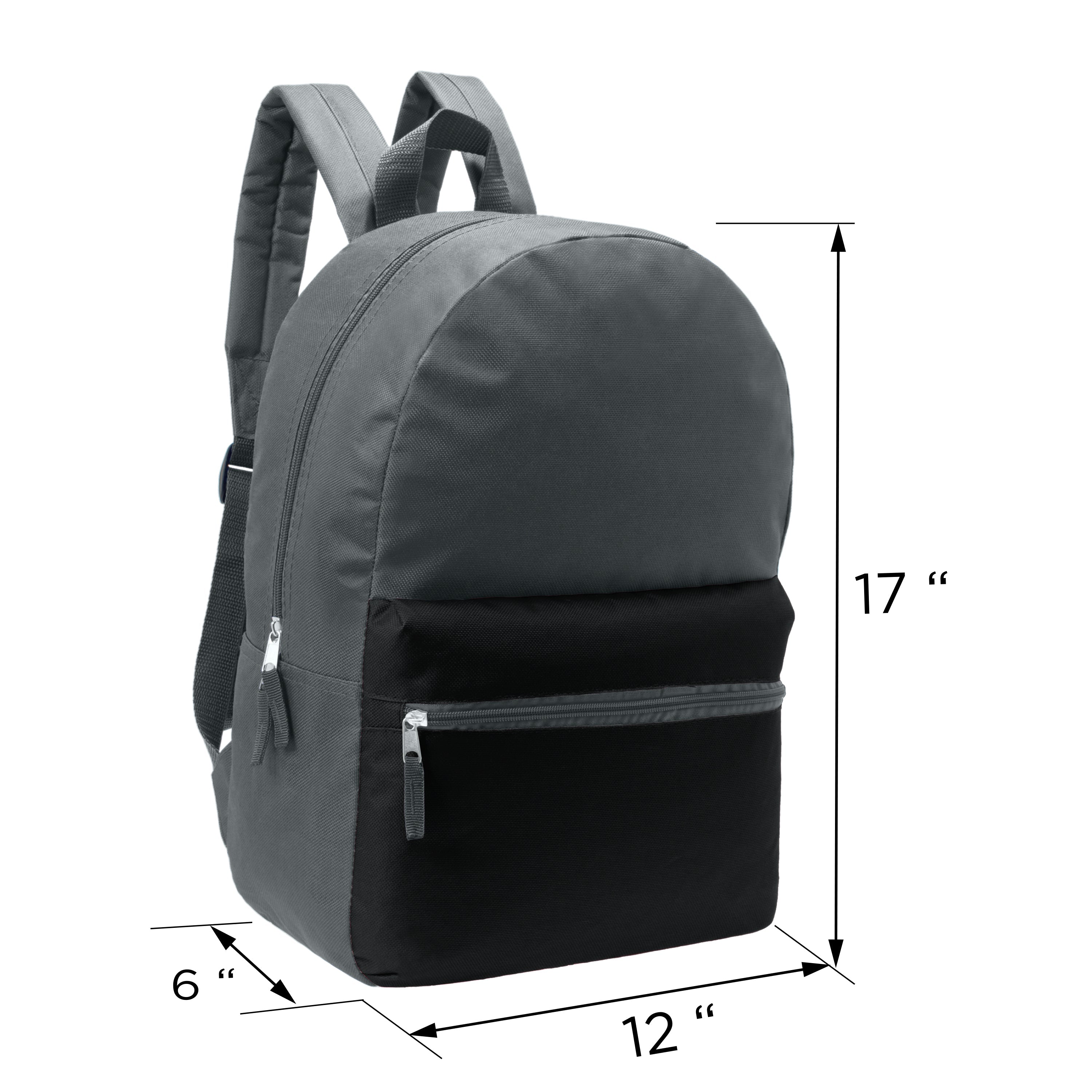 12 17" Classic Backpacks in 6 Two Tone Colors & Your Choice of 12 Bulk Hygiene Kits - Wholesale Care Package: Homeless, Emergency, Charity