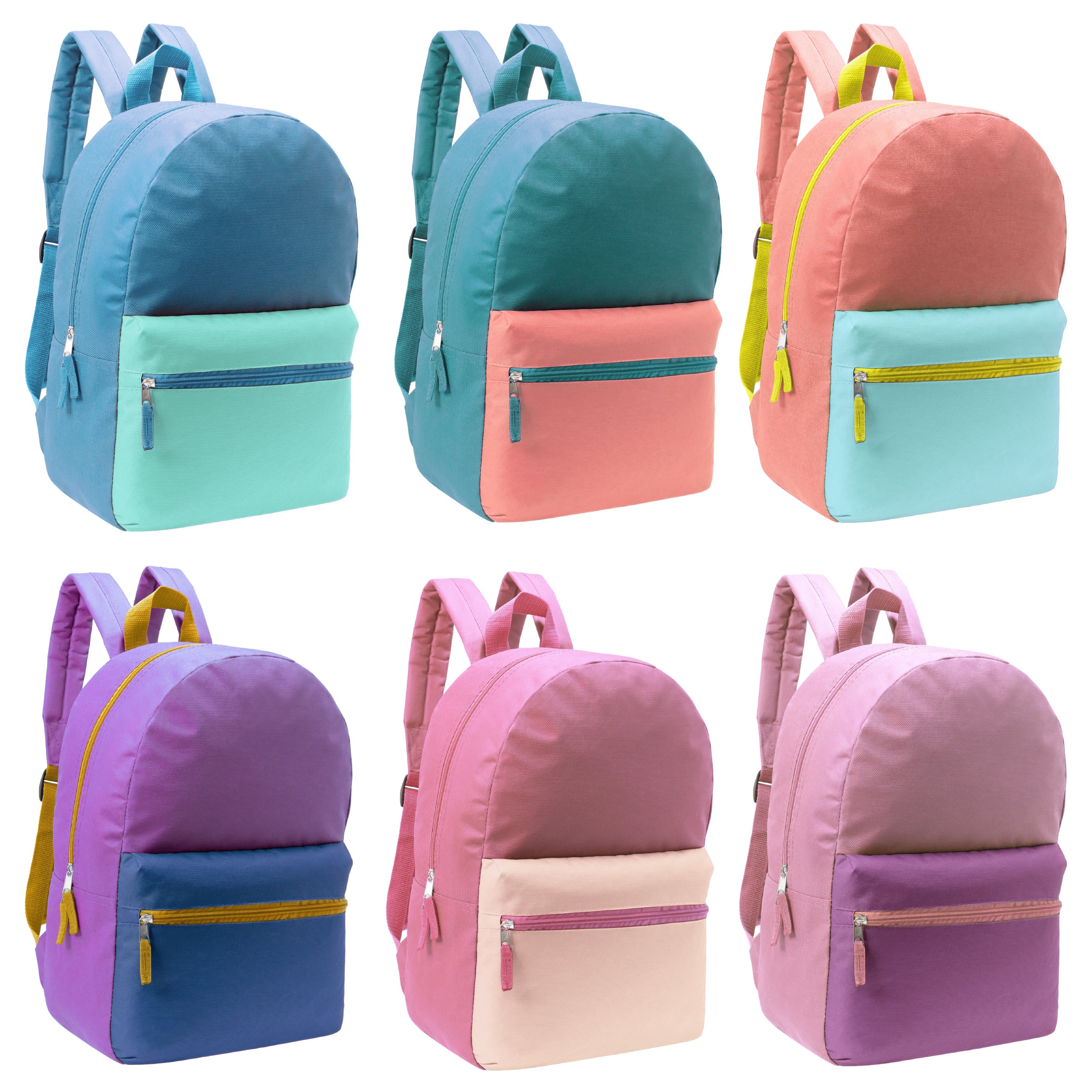 12 Wholesale Multi Color Student Backpacks in Assorted Colors and 12 Bulk School Supply Kits of Your Choice