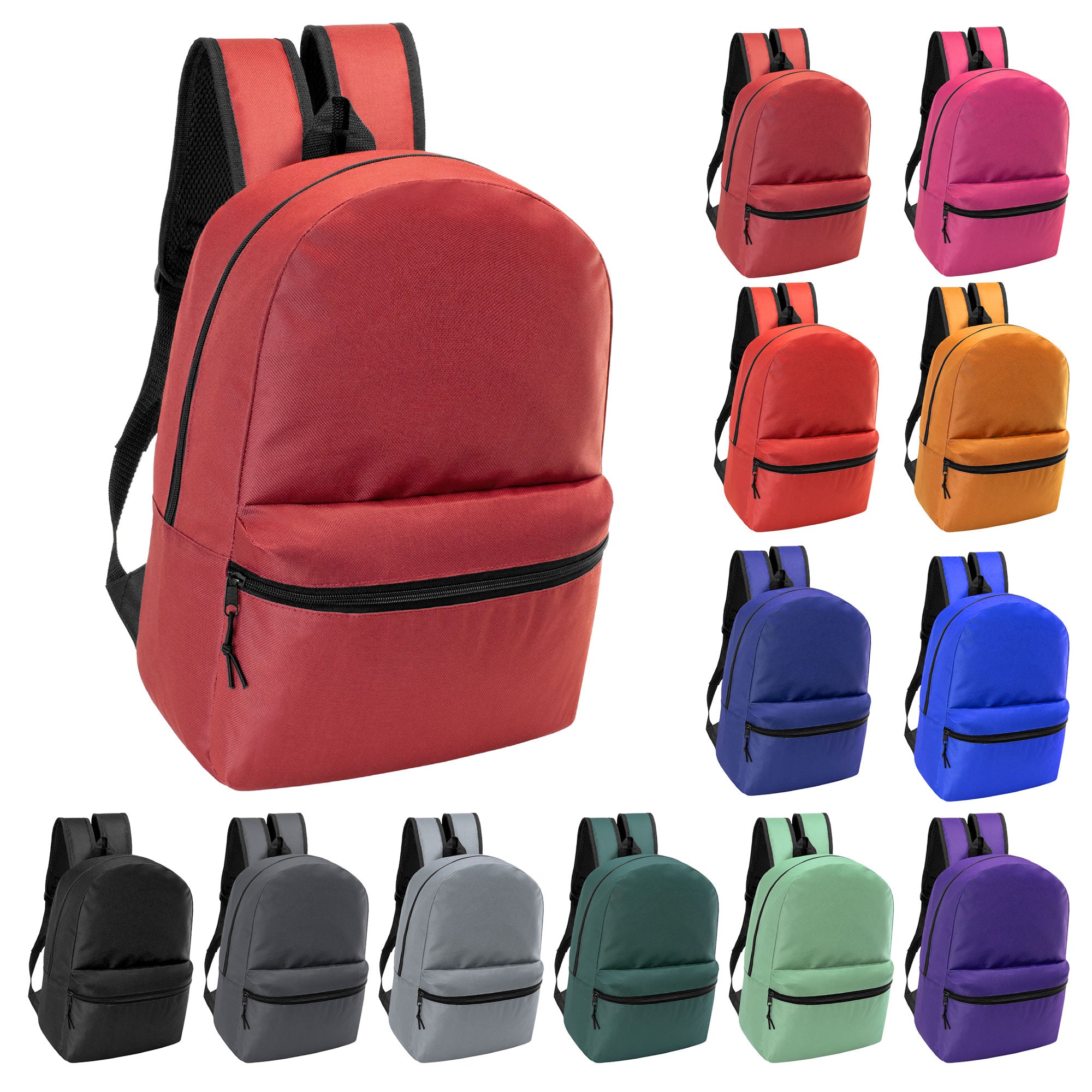 12 Basic 17" Backpacks in 12 Different Colors & Your Choice of 12 Winter Item Sets - Wholesale Care Package: Homeless, Emergency, Charity