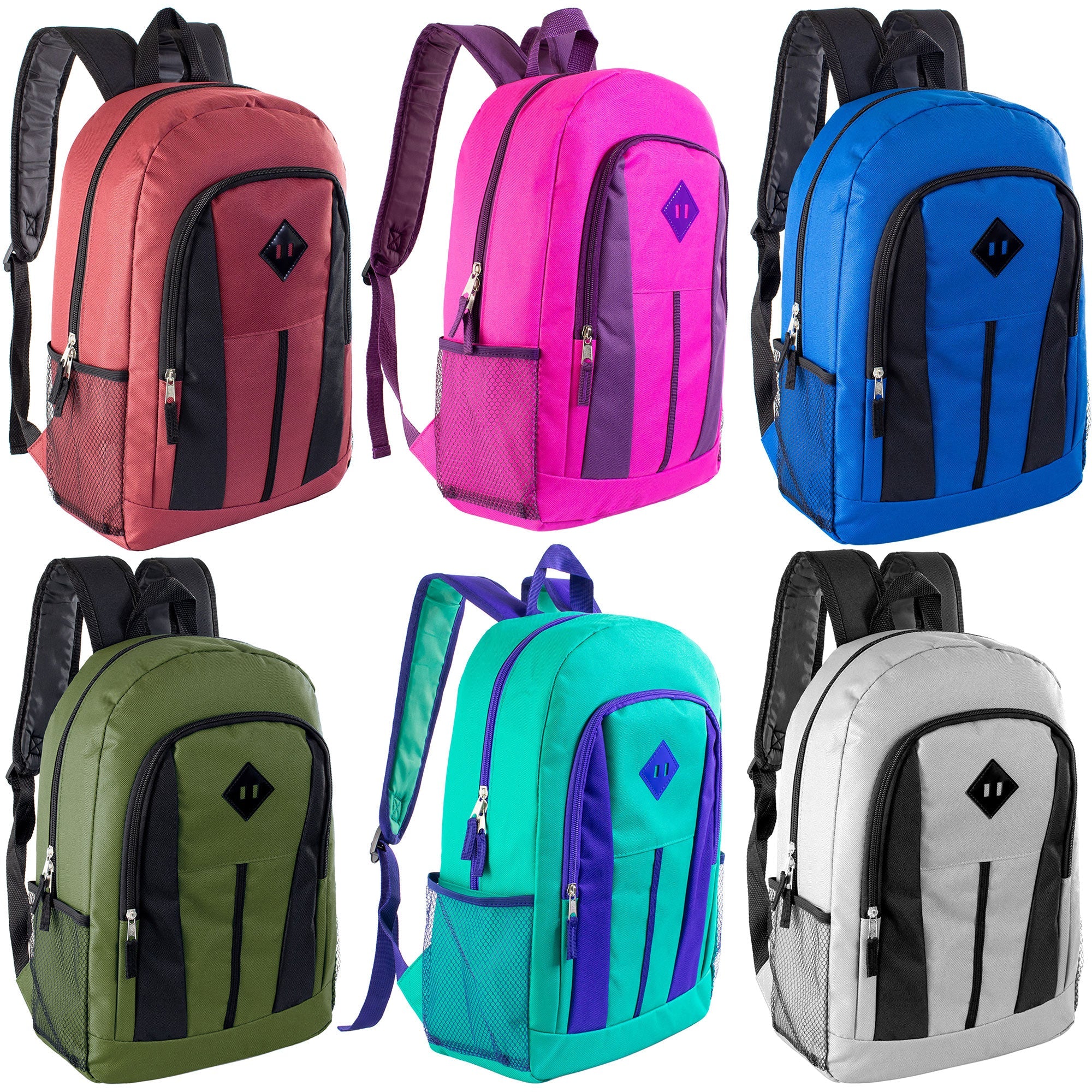 17" Bulk Backpacks for Boys and Girls In 6 Assorted Colors - Wholesale Case Of 24 Backpacks