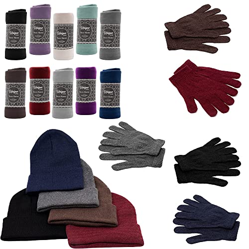 Homeless Care Package Supplies - Bulk Case of 12 Winter Throw Blankets, 12 Winter Sets