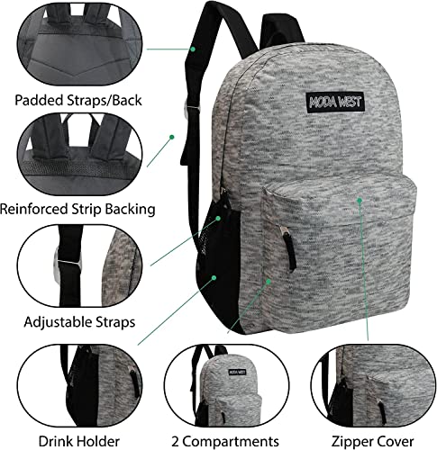 24 Pack of 17" Premium and Classic Style Wholesale Backpack in Assorted Colors and Prints - Bulk Case of 24