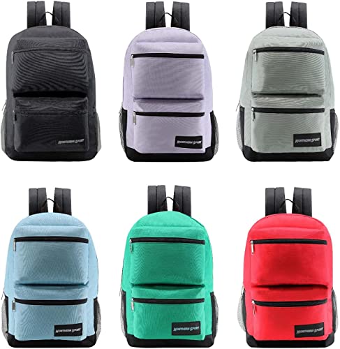 24 Pack of 17" Premium and Classic Style Wholesale Backpack in Assorted Colors and Prints - Bulk Case of 24